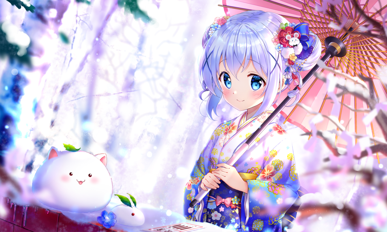 Anime Anime Girls Kafuu Chino Umbrella Gochuumon Wa Usagi Desu Ka Looking At Viewer Smiling Snow Kim 1333x800