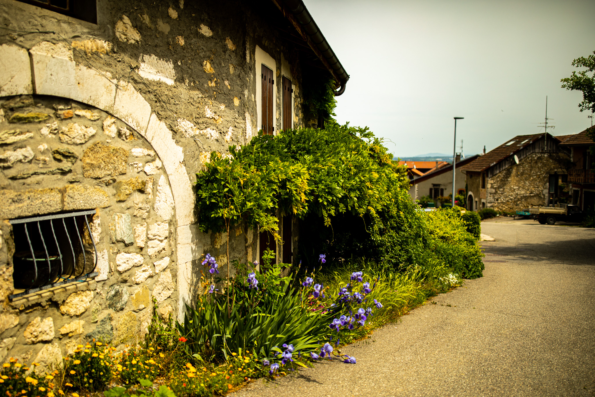 Outdoors Photography Building House Village Flowers Greenery Nature Stone Road 2048x1365
