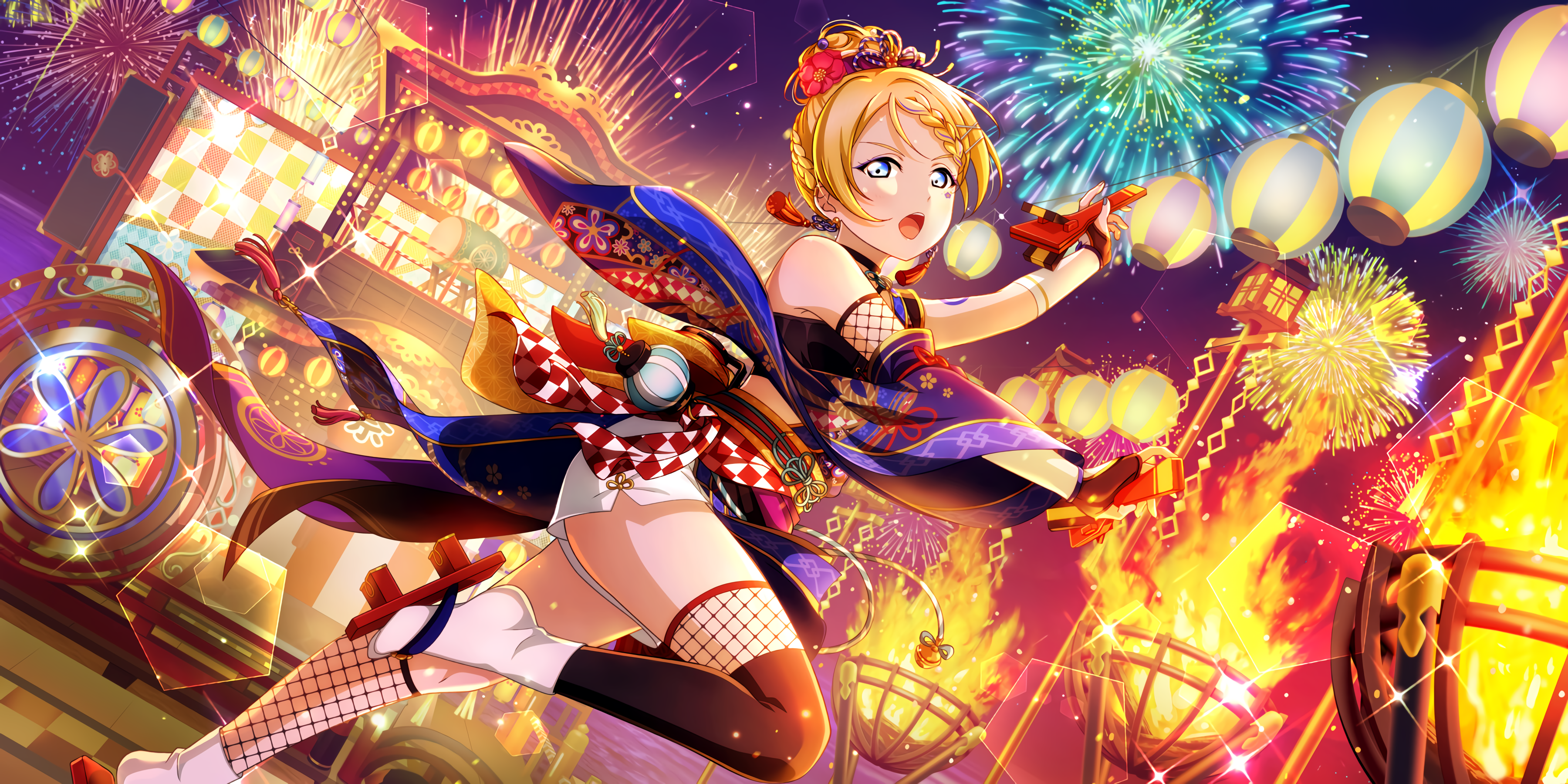 Ayase Eli Love Live Anime Anime Girls Fireworks Colorful 3600x1800