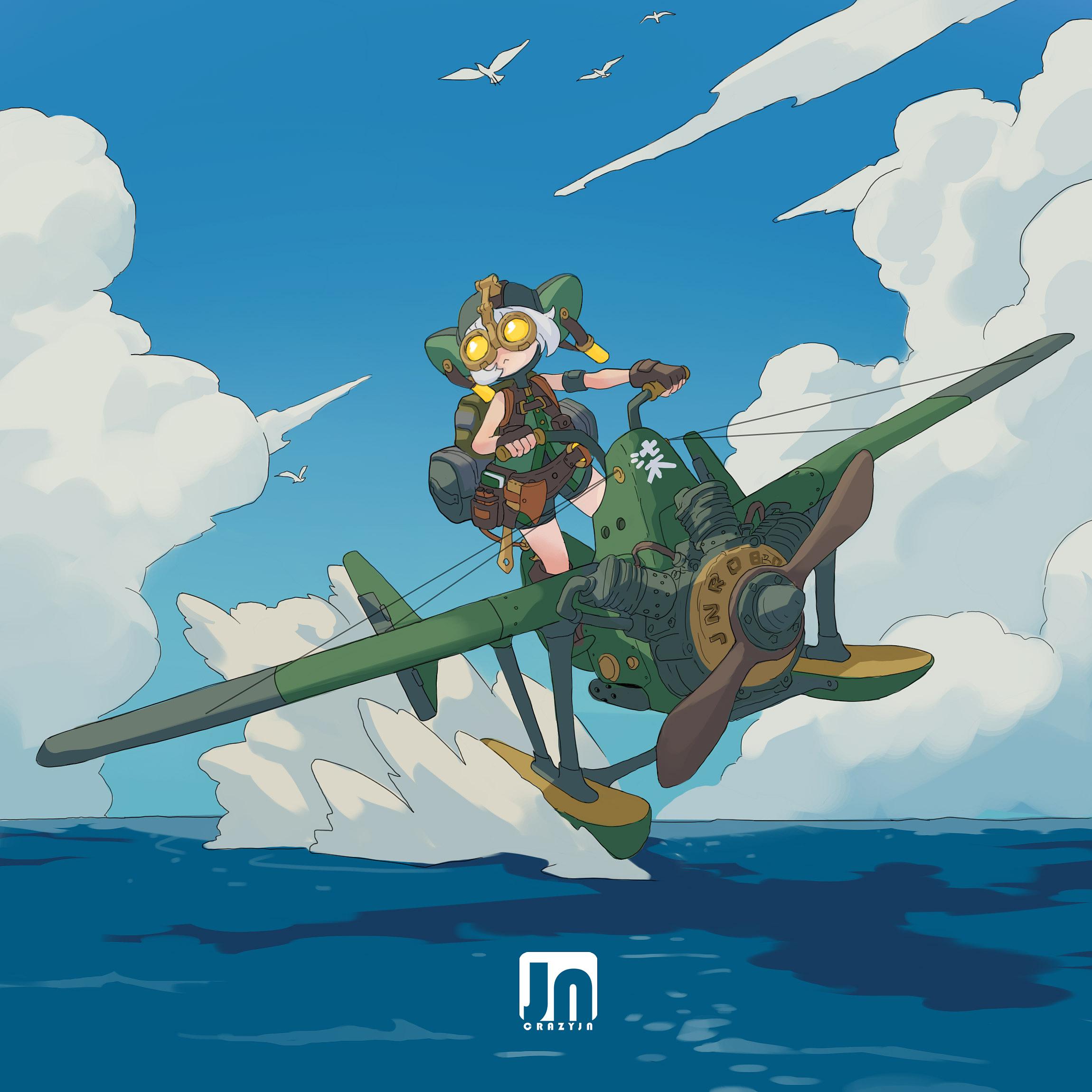 Sea Sky Anime Girls Planes Aircraft Water Clouds 2300x2300