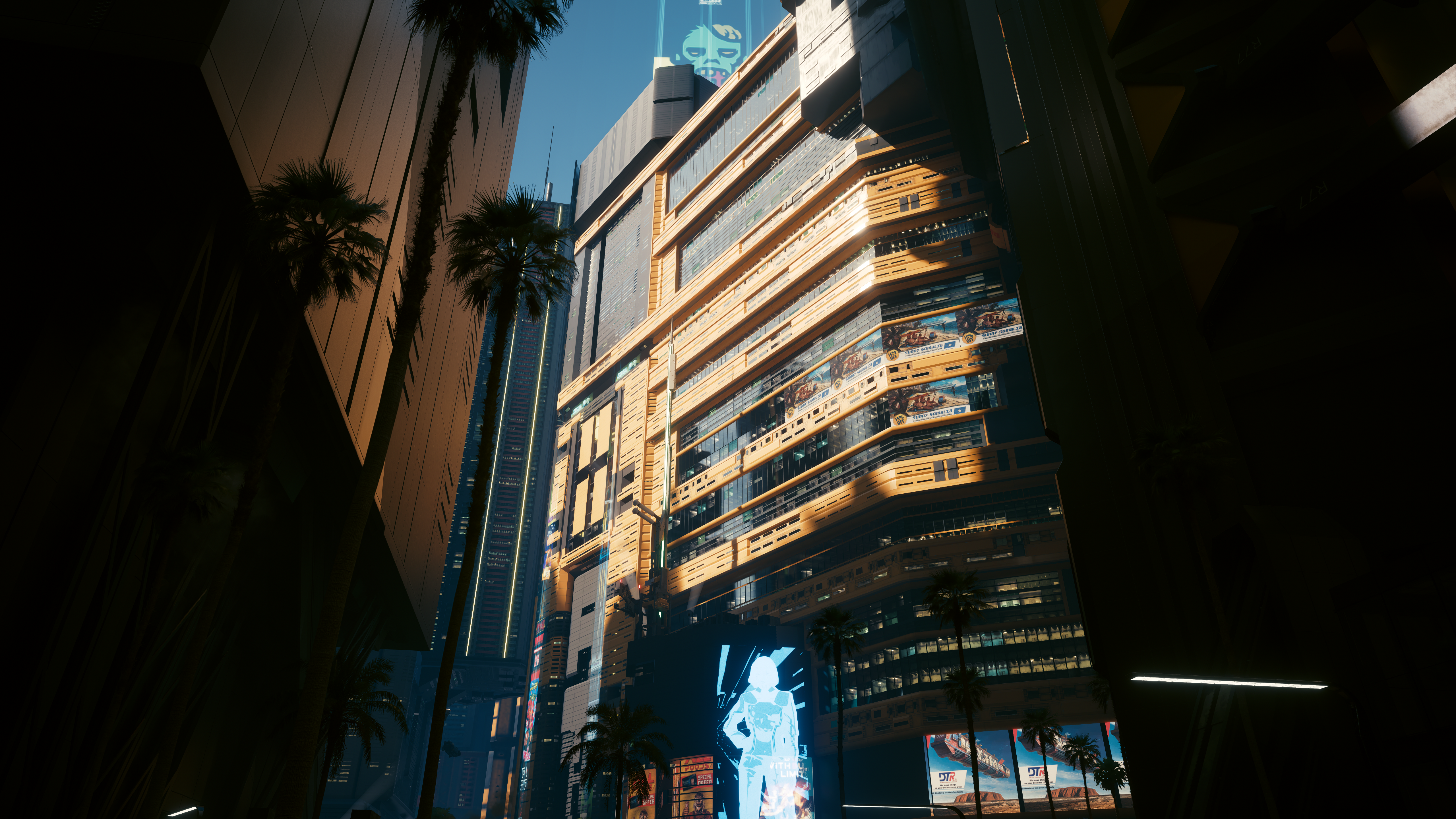 Cyberpunk 2077 Video Games CGi Building Palm Trees Daylight 5120x2880