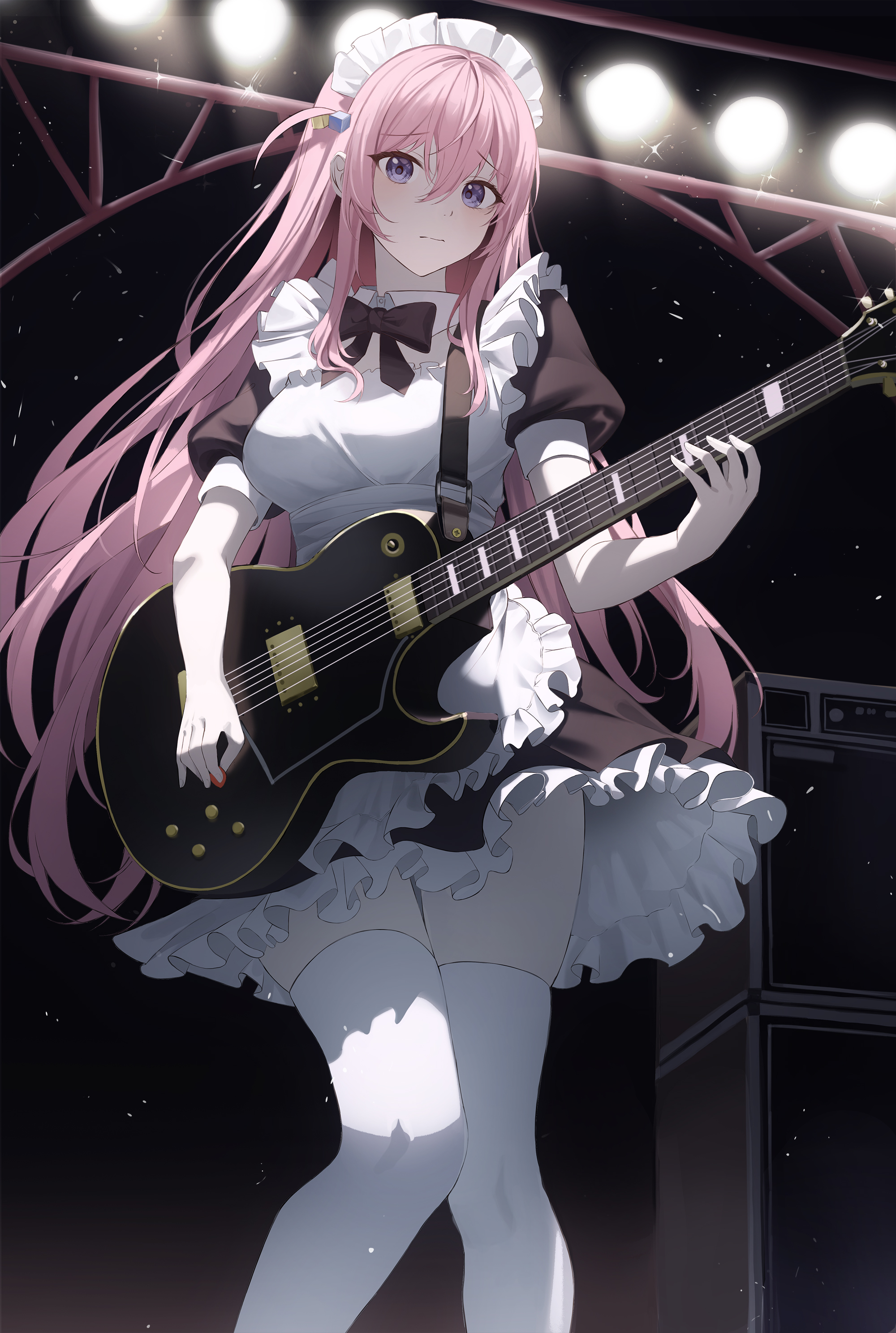 Anime Anime Girls BOCCHi THE ROCK Gotou Hitori Vertical Maid Maid Outfit Guitar Musical Instrument B 2000x2975
