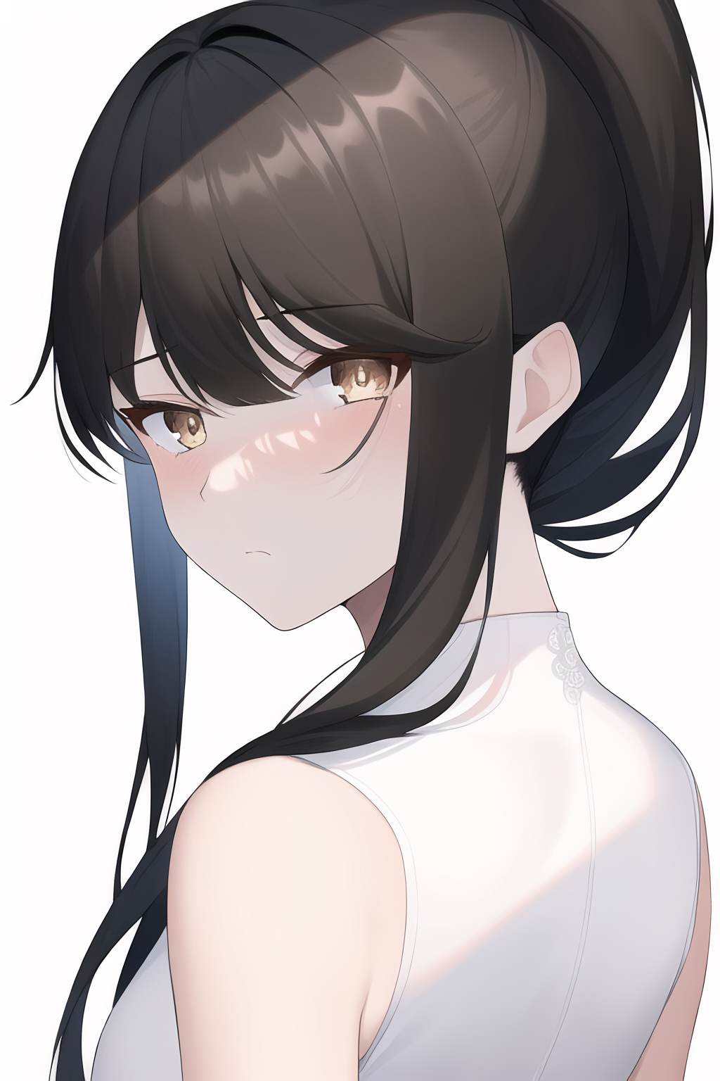 Anime Girls Black Hair Brown Eyes Ponytail Looking At Viewer Ai Simple  Background Wallpaper - Resolution:1024x1536 - ID:1352383 
