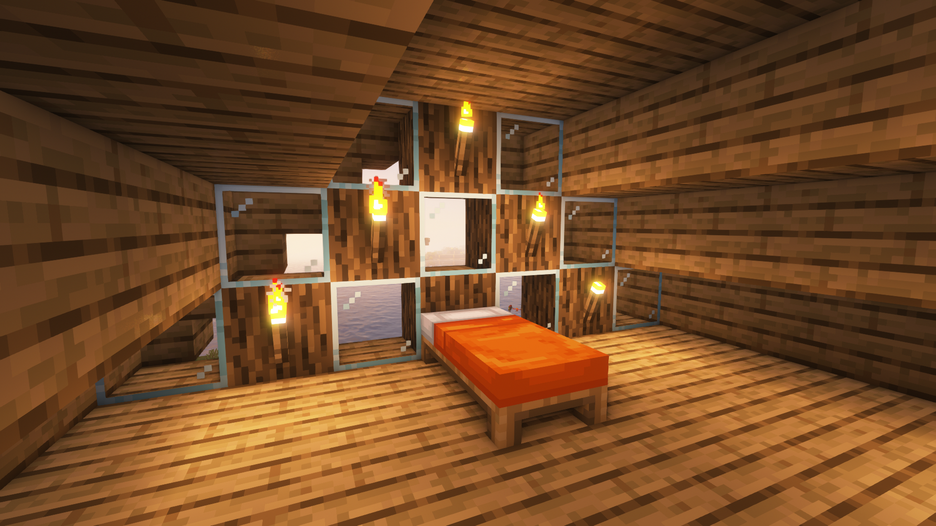 Minecraft Shaders Video Games Bed Torches 1920x1080