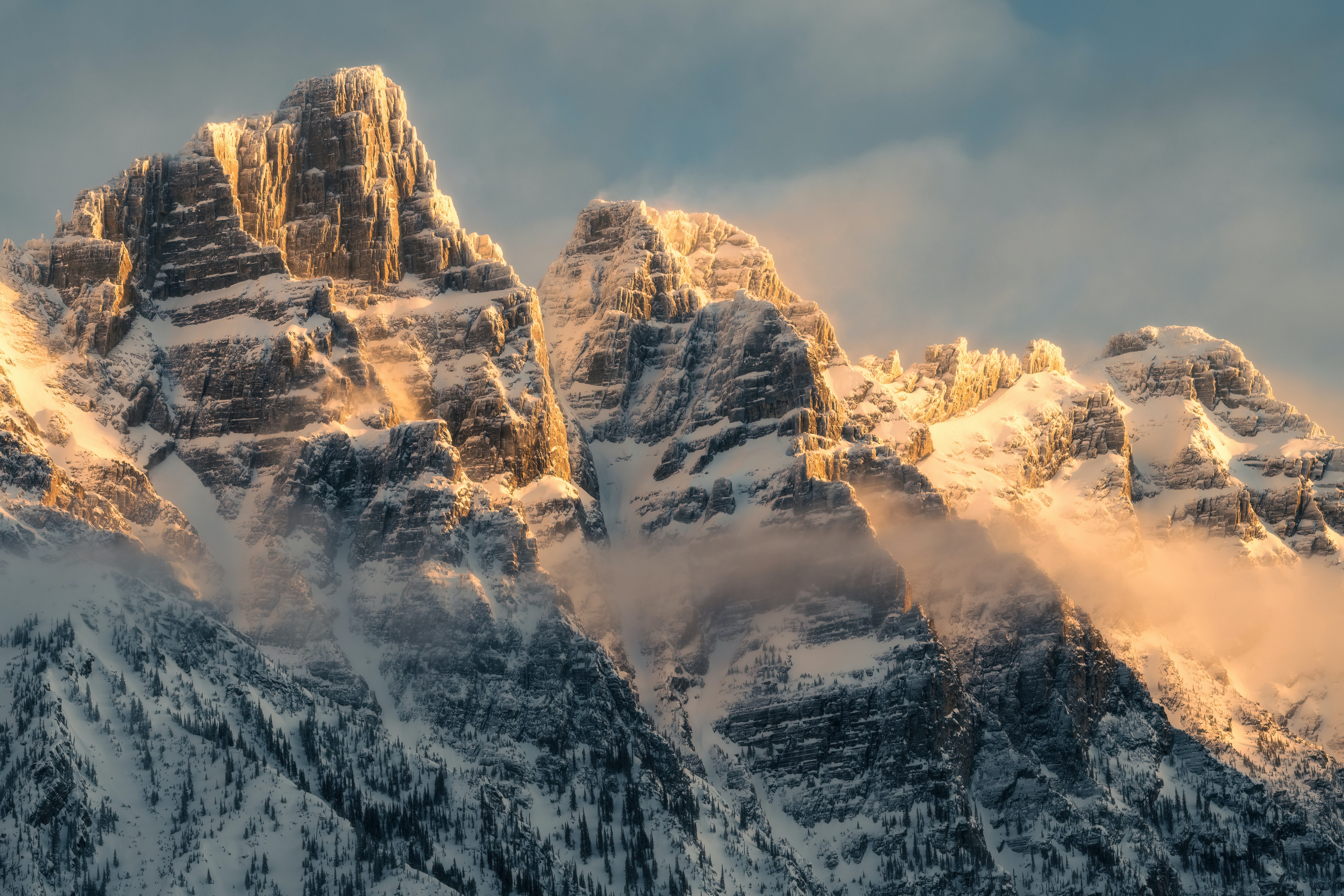Photography Nature Landscape Mountains Canada Mist Rock Formation Snow 7227x4820