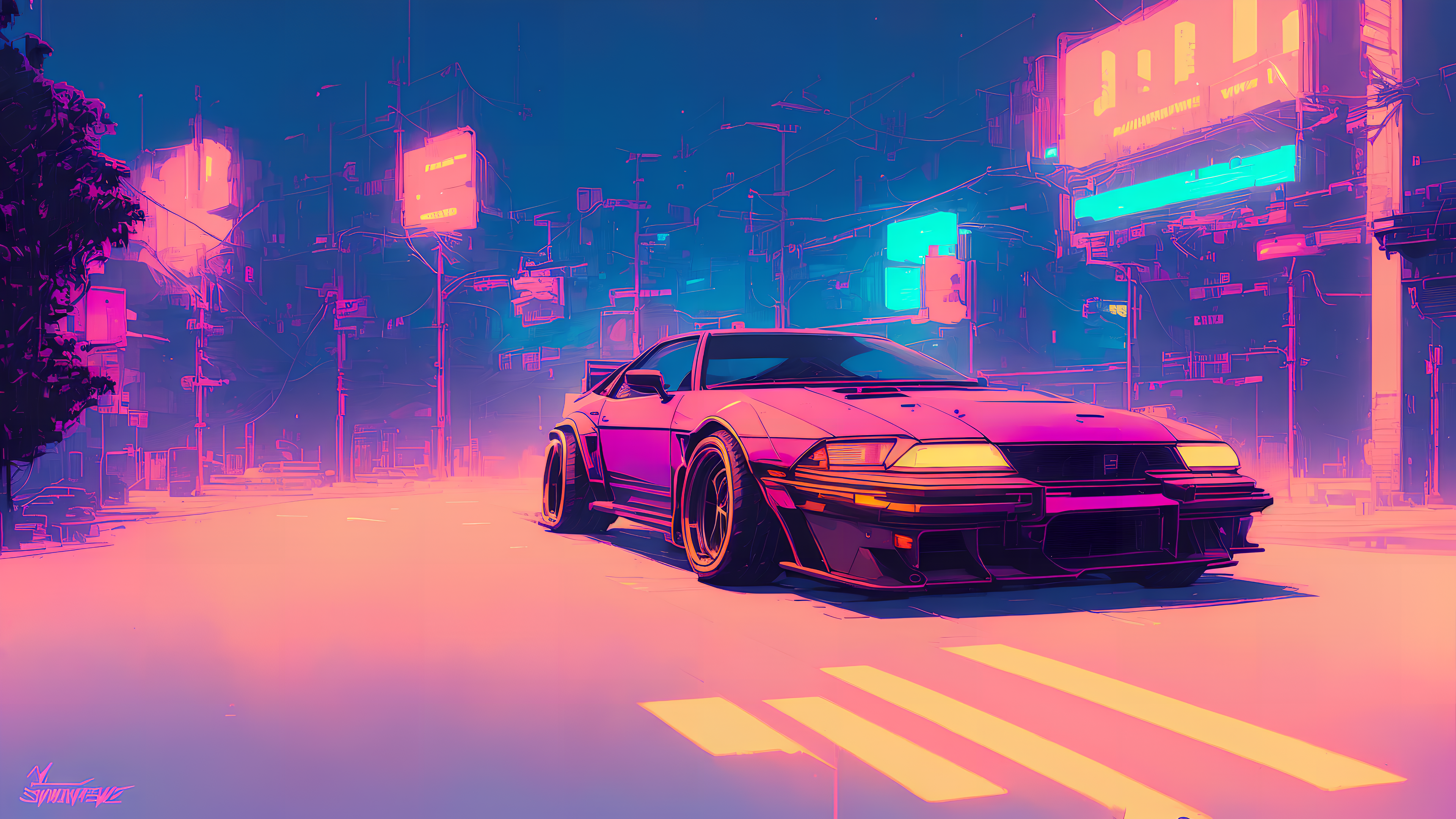 Synthwave Inkpunk OutRun Stable Diffusion Car Ai Art 3840x2160
