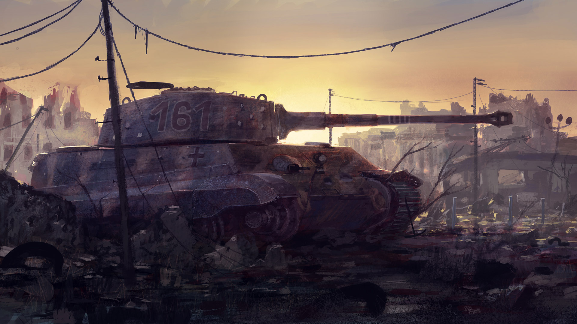 War Tank Military Vehicle Artwork Sunlight 1920x1080