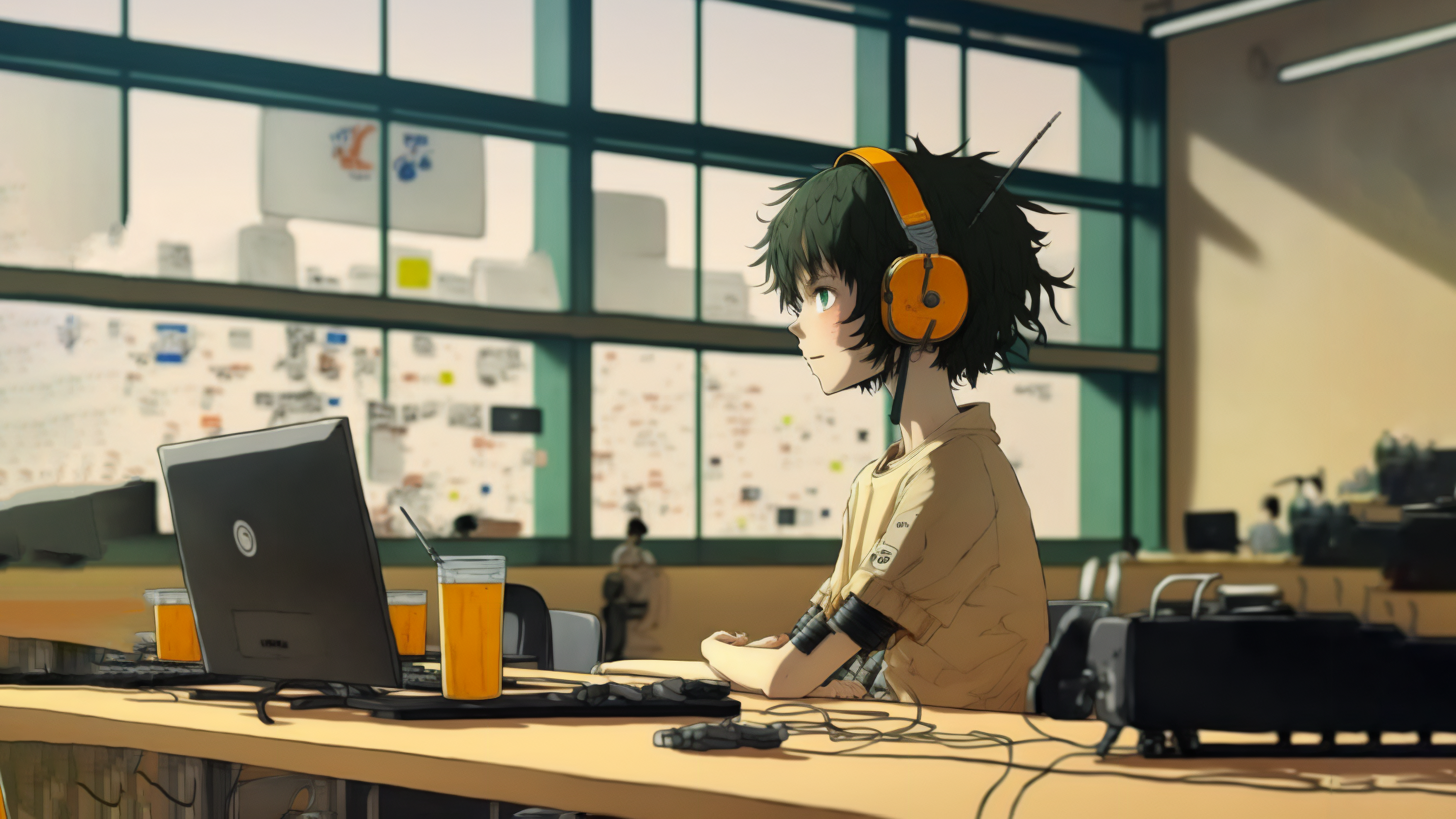 Ai Art Illustration Headphones Women Anime Girls Laptop 3515x1977