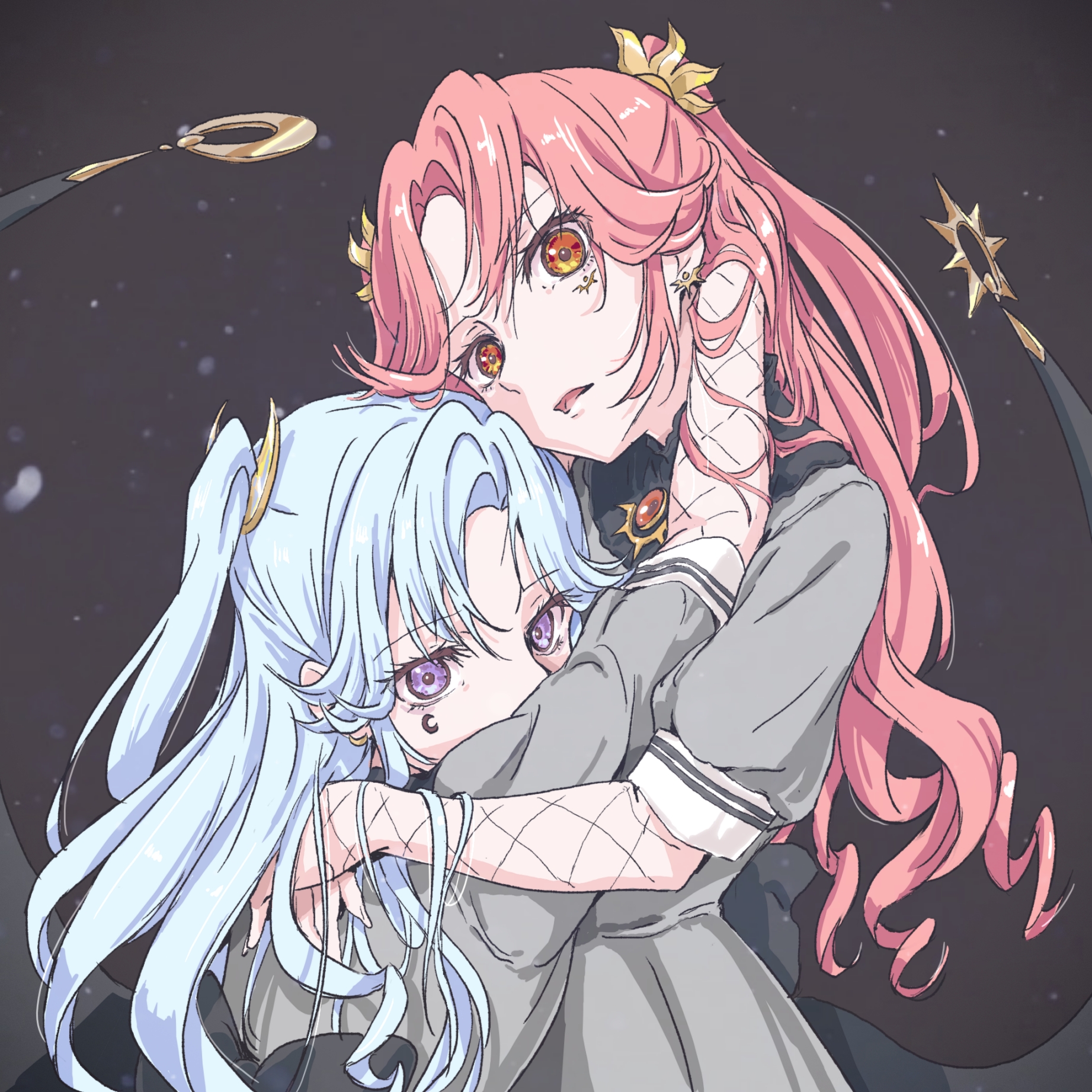 Anime Anime Girls Virtual Youtuber Akatsuki Mikado Akatsuki Oboro Pink Hair Blue Hair Twintails Twin 1843x1843