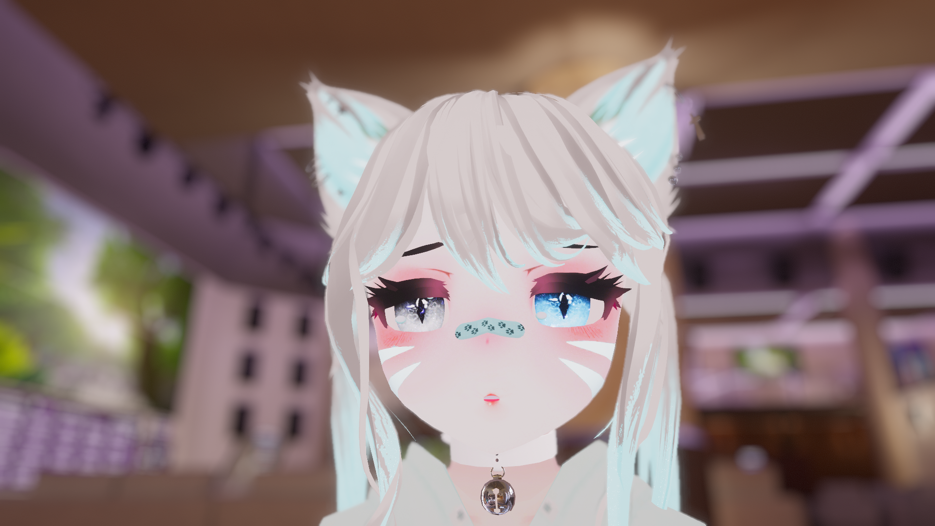 Vrchat Anime Girls CGi Heterochromia Cat Girl Cat Ears Band Aid 1920x1080