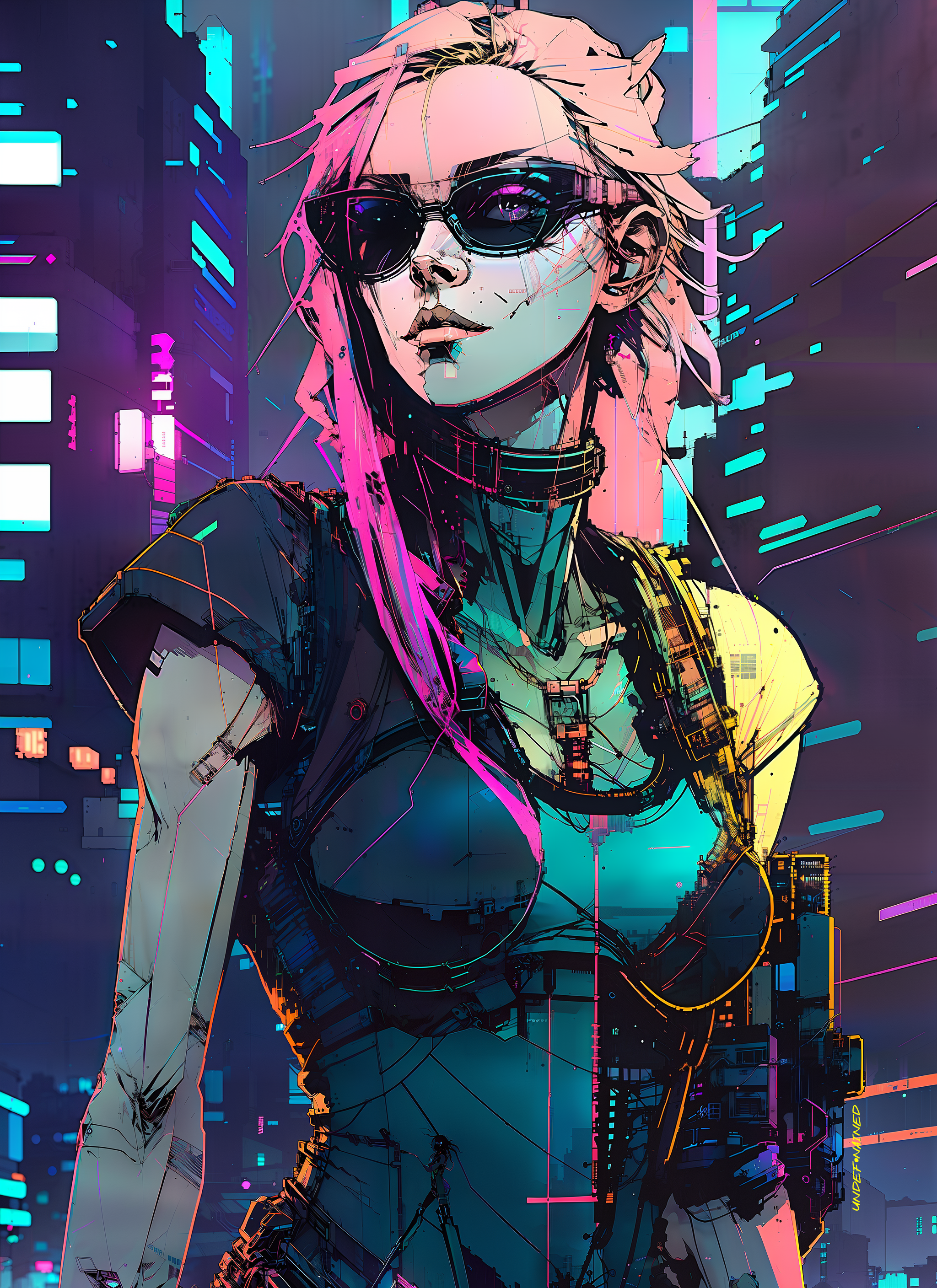 Inkpunk Cyberpunk Sunglasses Ai Art Fantasy Art Fantasy Girl City 2048x2816