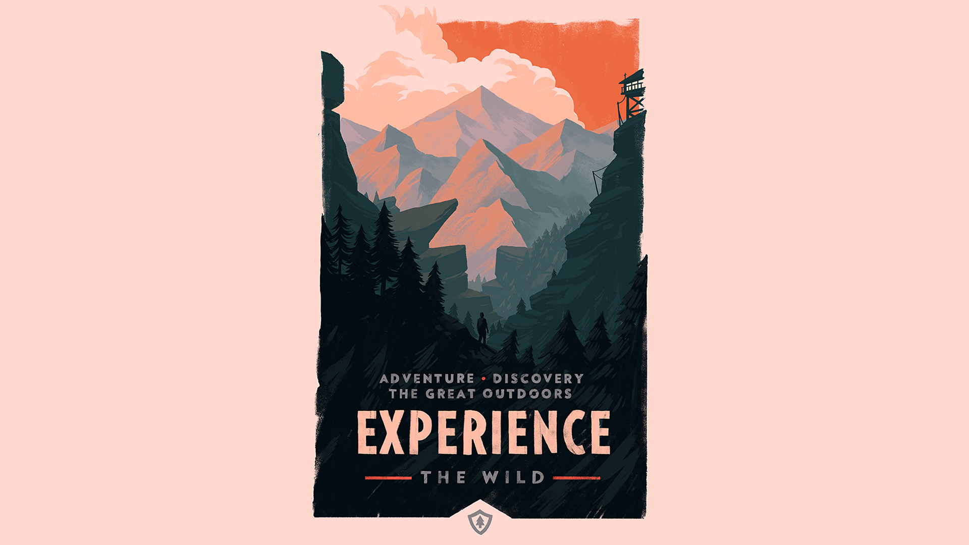 Firewatch Poster Bright Video Games Forest Digital Art Simple Background Mountains Minimalism Trees  1920x1080
