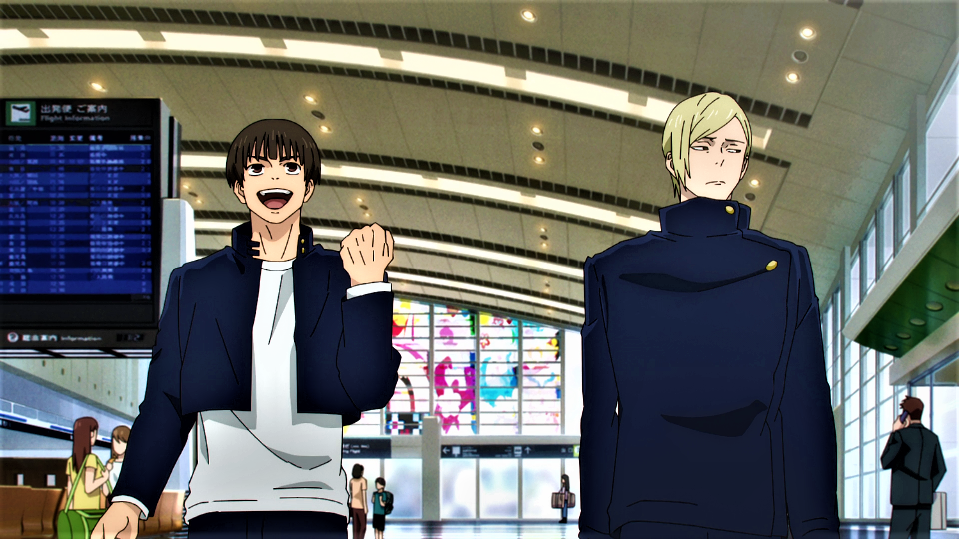 Jujutsu Kaisen Kento Nanami Blonde Happy Uniform Airport Annoyed Anime Anime Screenshot Anime Boys 1920x1080