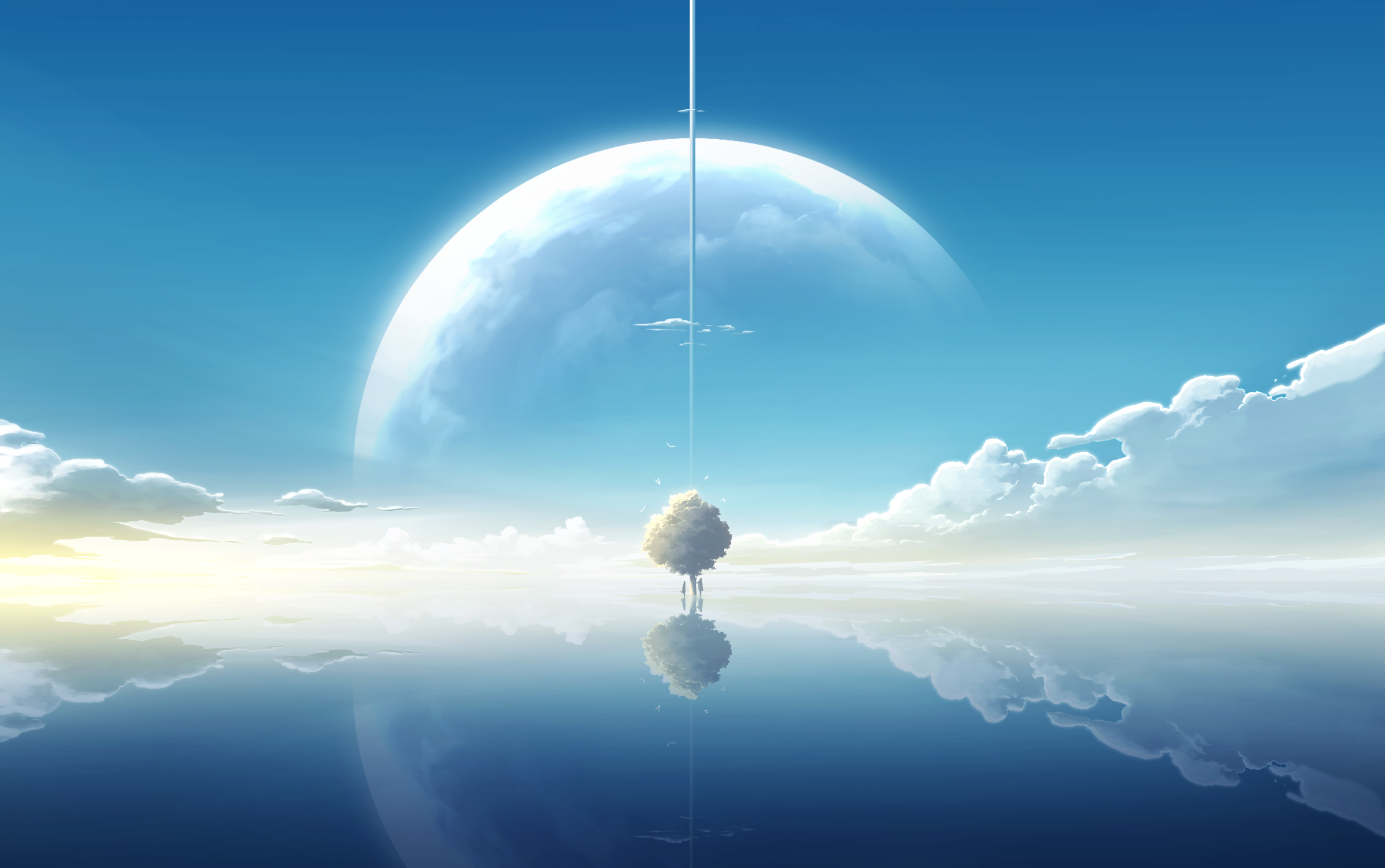 Nengoro Digital Art Artwork Illustration Clouds Reflection Planet Minimalism Simple Background Sky 2360x1480