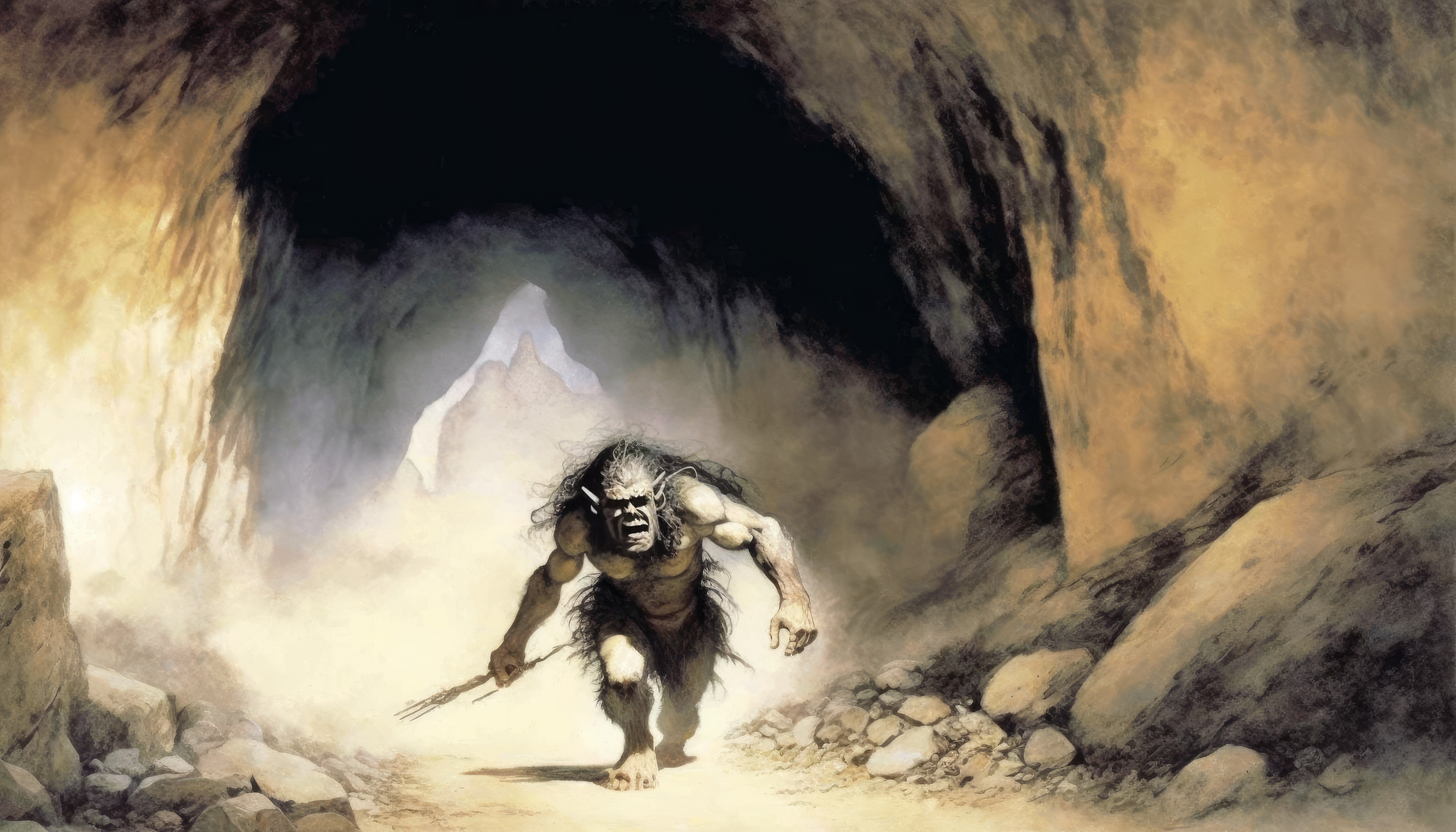 Ai Art Illustration Trolls Cave Painting Creature Rocks 4579x2616