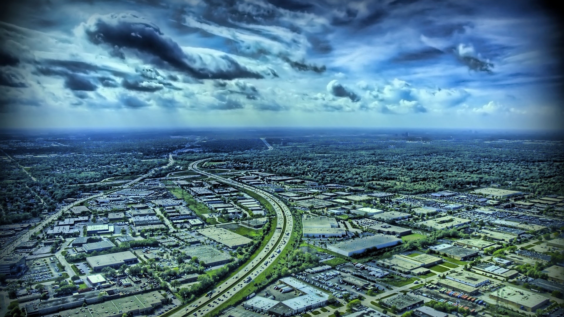 Cityscape Highway City Clouds Sky Road Car 1920x1080