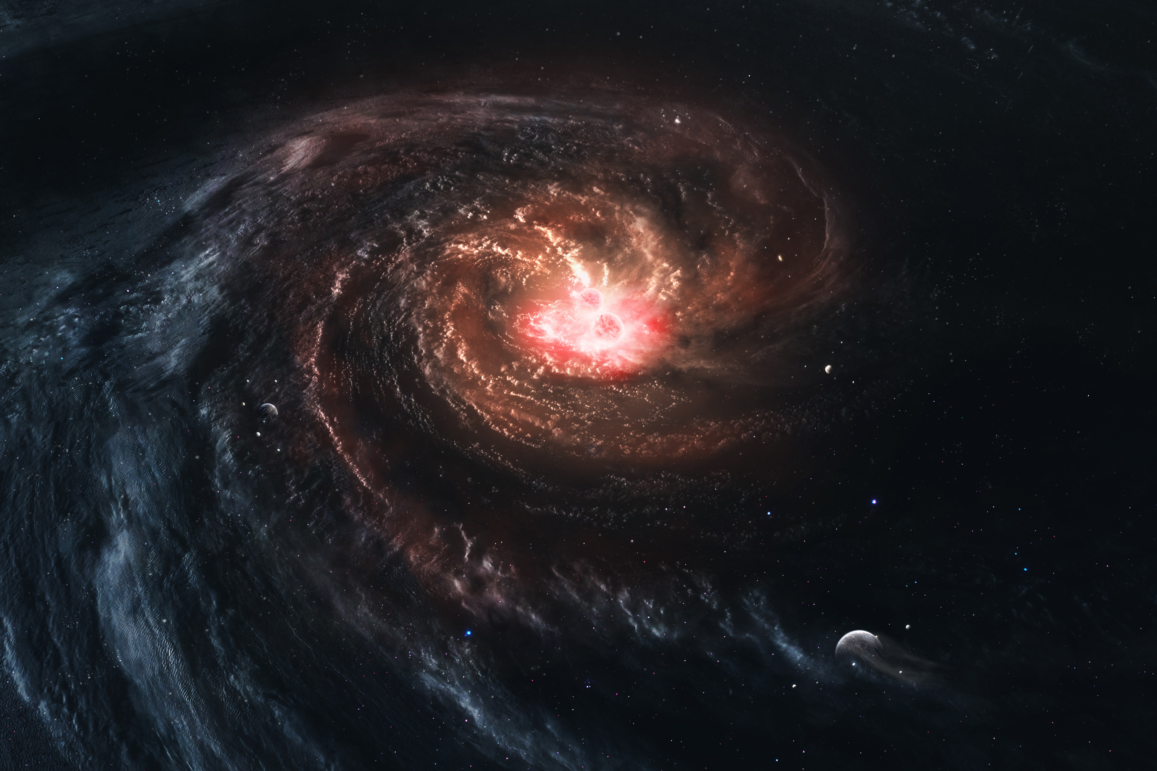 Science Fiction Space Sun Suns Stars Galaxy Red Orange Blue Dark Black 3840x2560