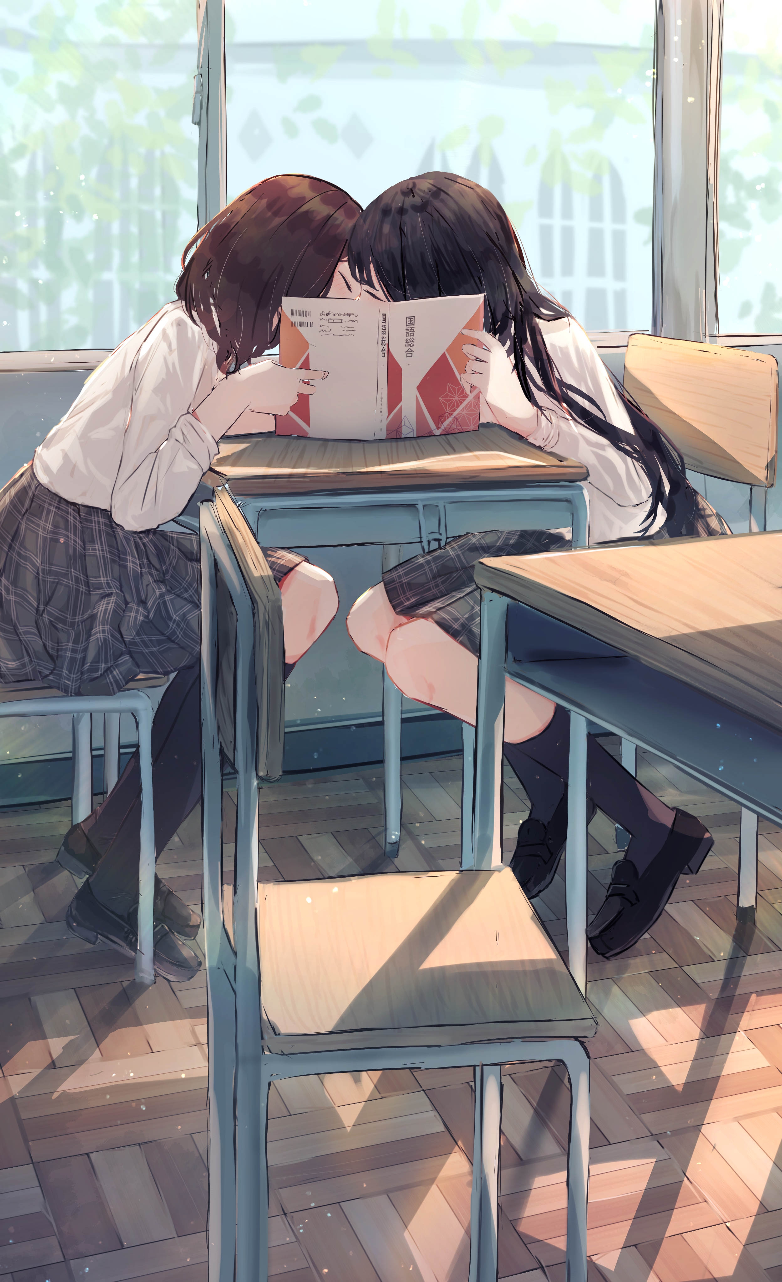 Anime Anime Girls Schoolgirl School Uniform Classroom Kissing 2496x4093