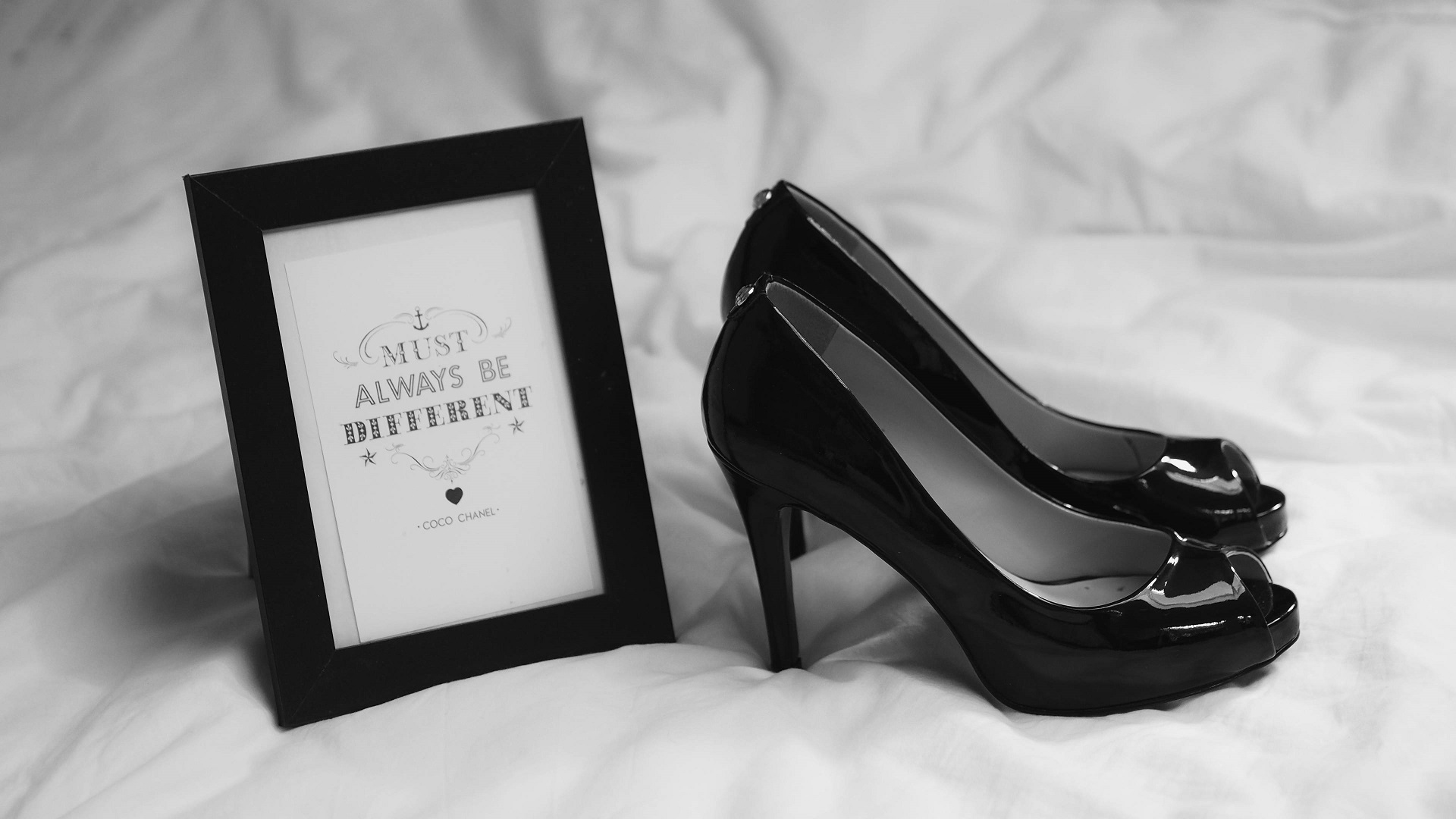 Chanel Shoes Quote Monochrome Black High Heels Heels 1920x1080
