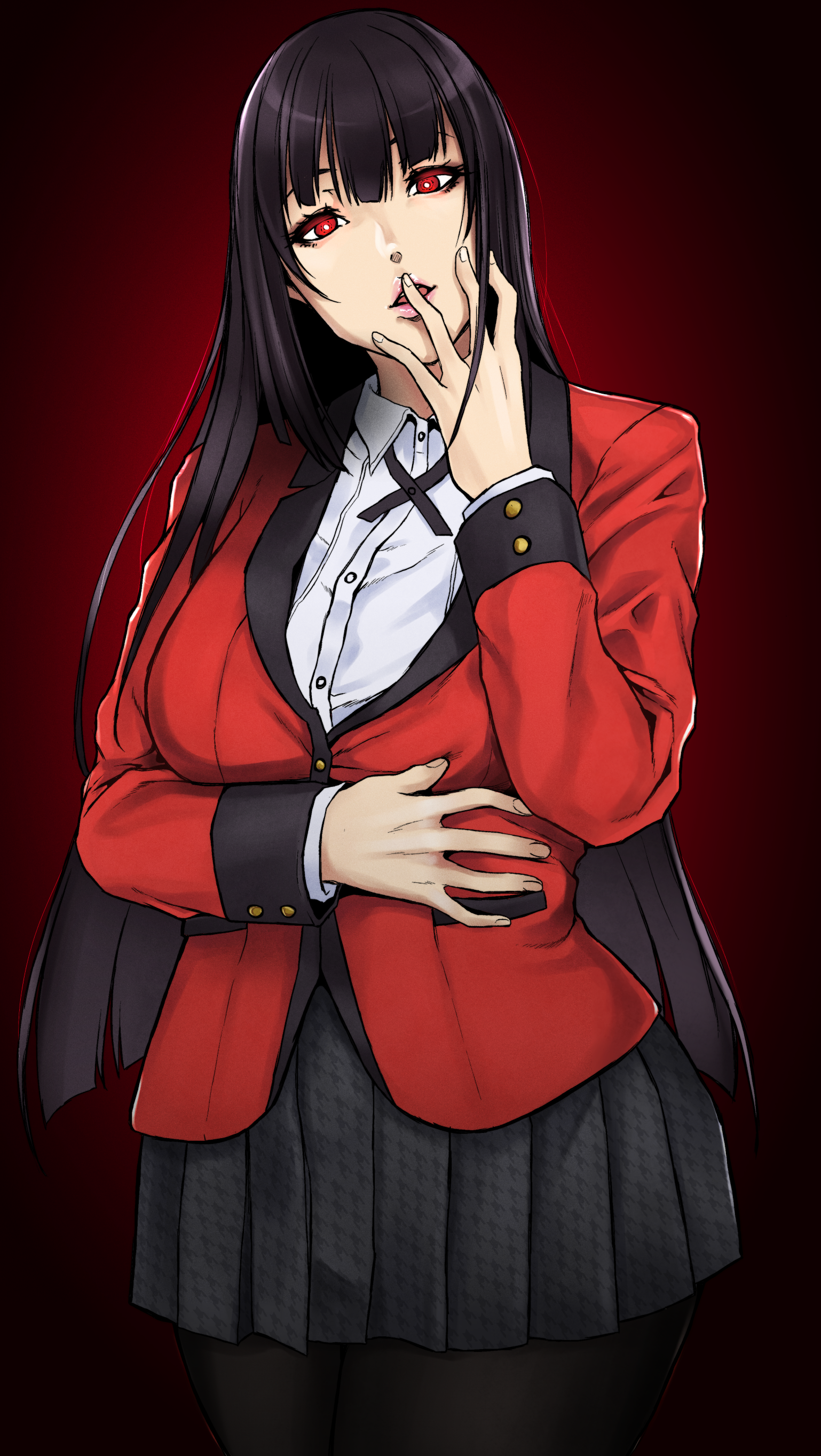 Anime Anime Girls Kakegurui Jabami Yumeko Long Hair Black Hair Solo Artwork Digital Art Fan Art 1538x2726