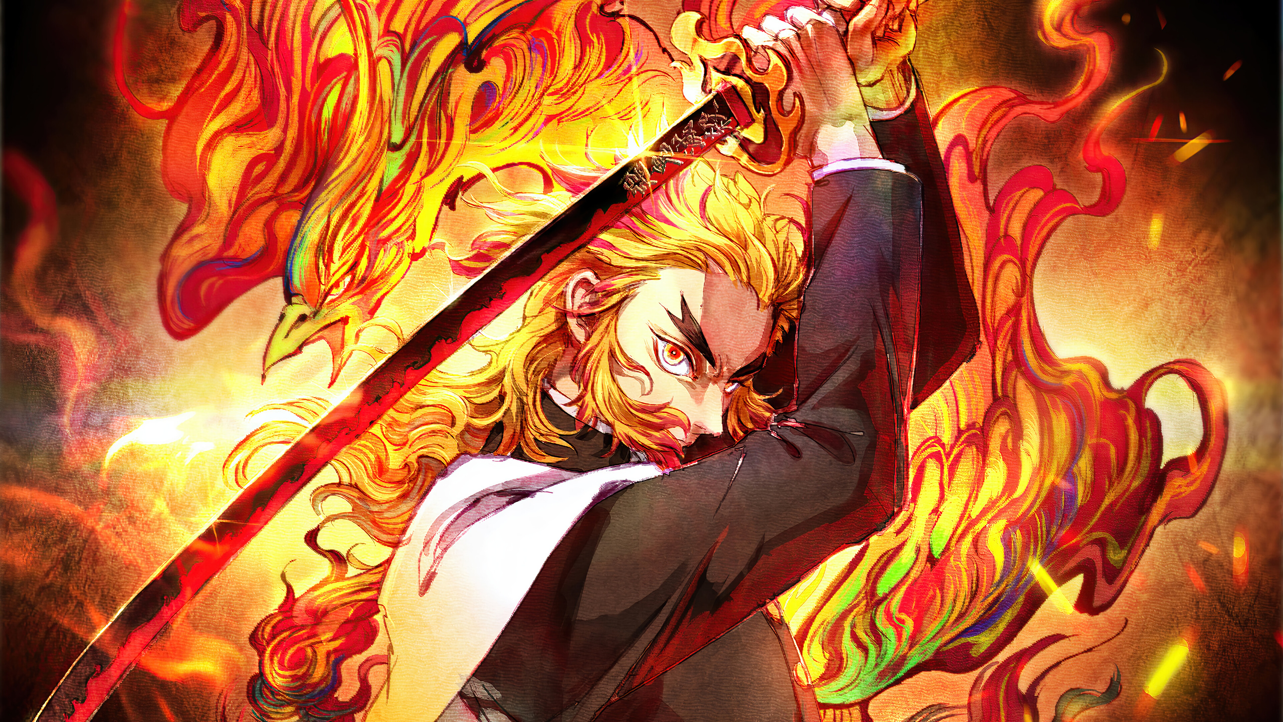 Anime Kimetsu No Yaiba Kyojuro Rengoku Fire Sword Anime Boys 2560x1440