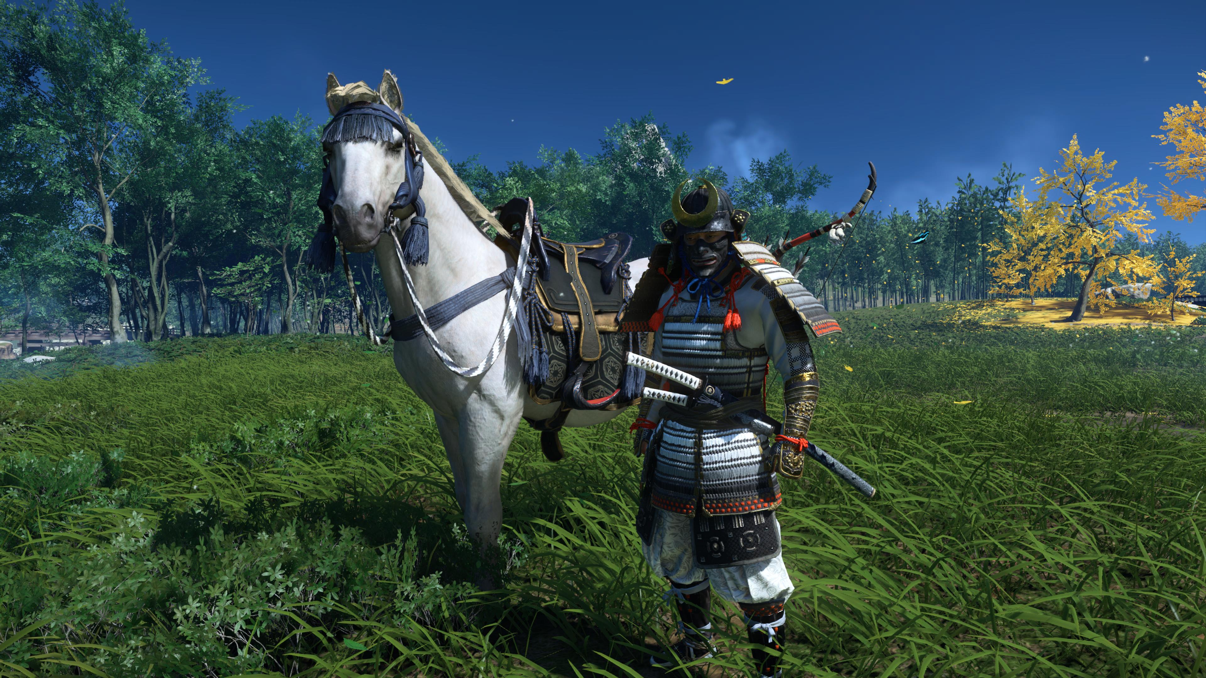 Ghost Of Tsushima Video Games Video Game Characters CGi Horse Armor Katana Grass 3840x2160