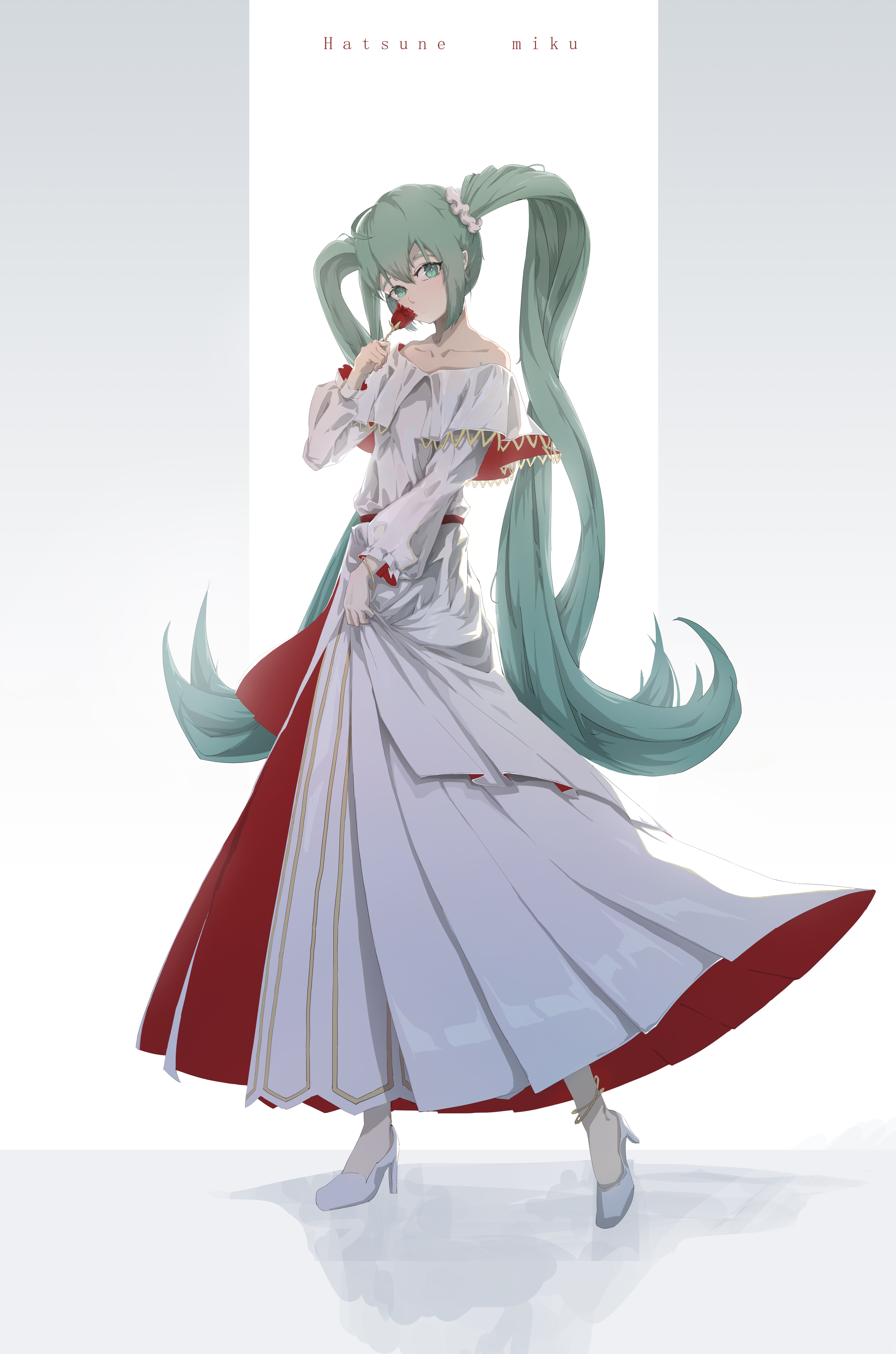 Rotarran Artwork Anime Girls Hatsune Miku Vocaloid Green Hair Rose 5624x8492