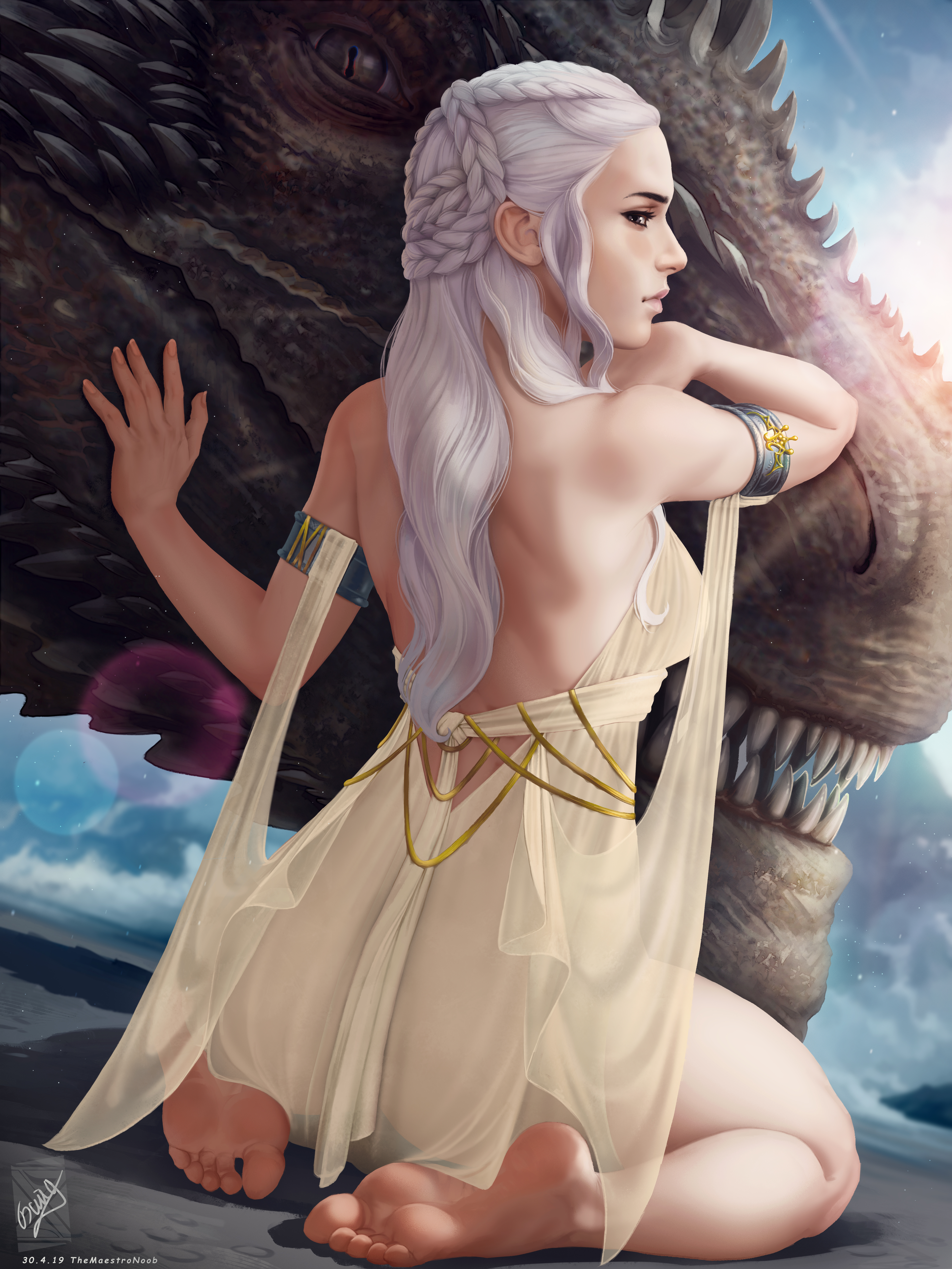Daenerys Targaryen Game Of Thrones Fantasy Art Dragon White Hair Fictional Character Dress Bare Shou 4500x6000