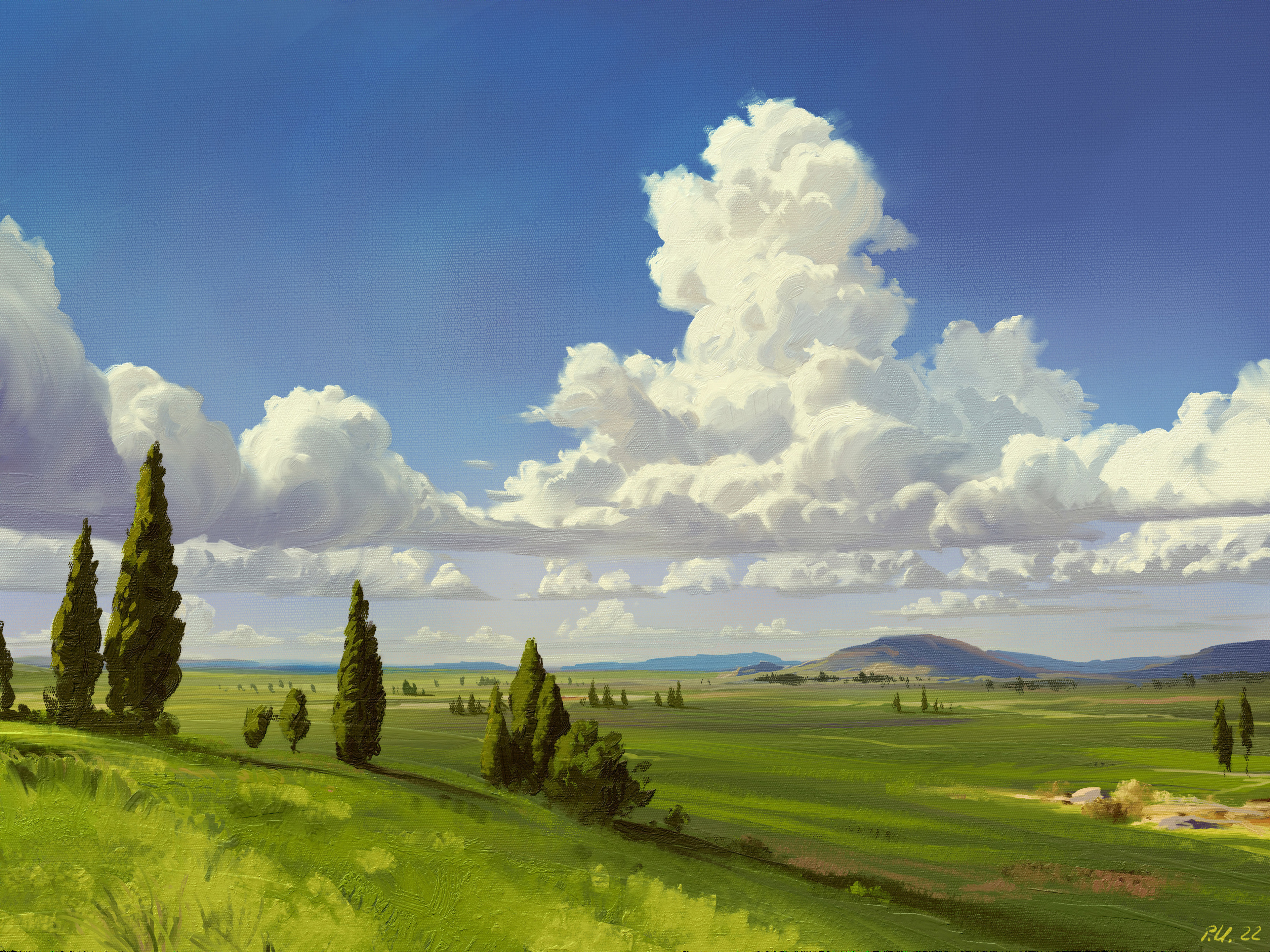 Clouds Trees Sky Painting Plains Landscape Nature Forest Wallpaper -  Resolution:3841x2880 - ID:1355614 