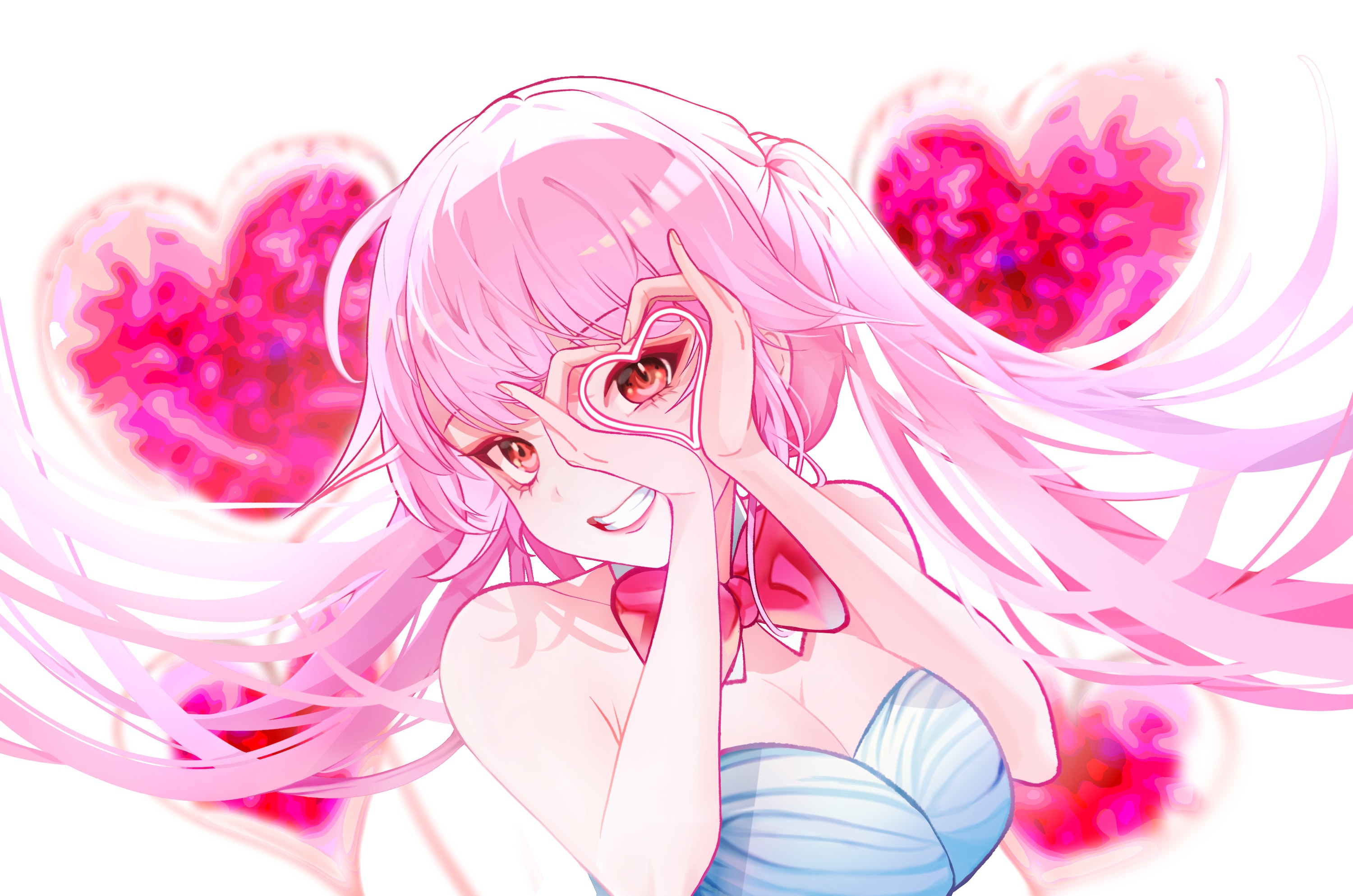 Myrica Anime Anime Girls Digital Art Illustration Women Heart Pink Hair Long Hair Bare Shoulders Red 3000x1987