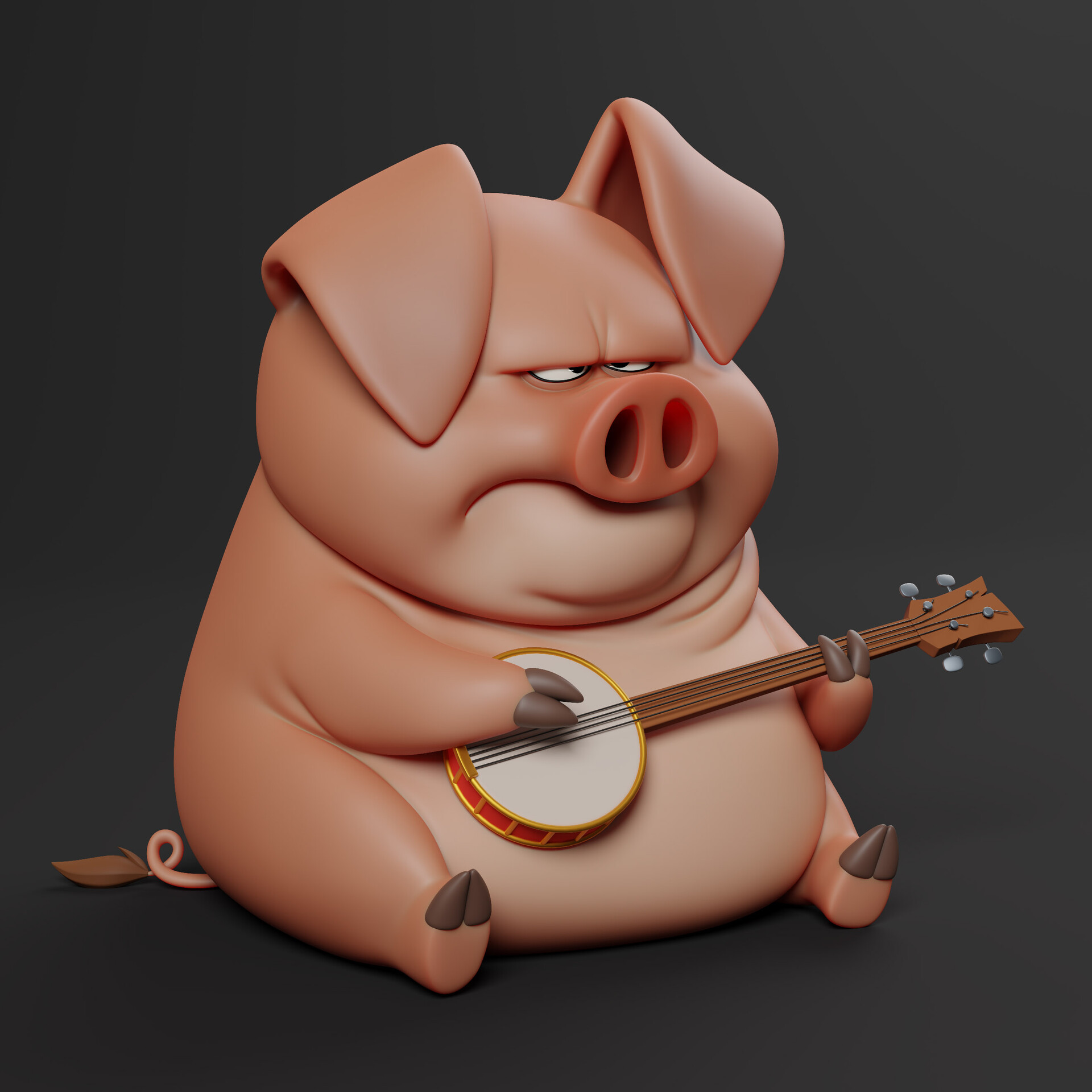 Pigs Artwork Animals Banjo Musical Instrument Simple Background 1920x1920