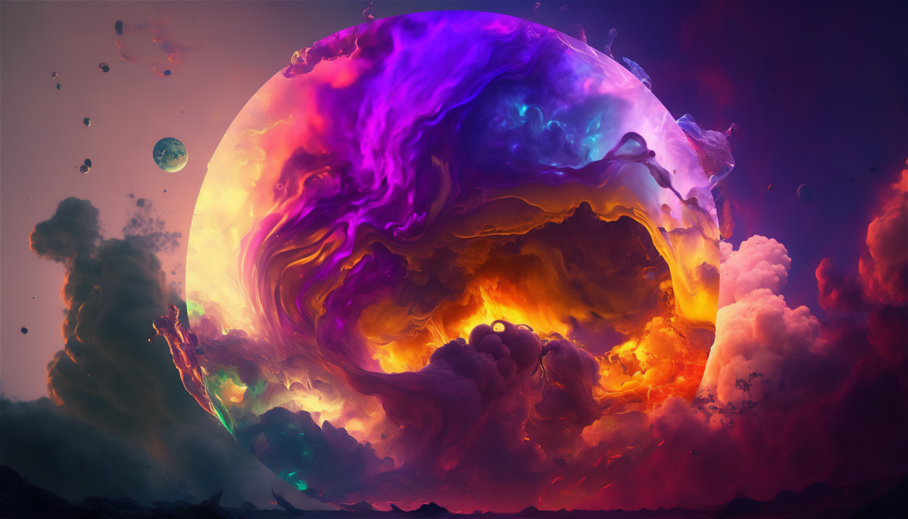 Ai Art Abstract Colorful Clouds Sphere Space 3136x1792