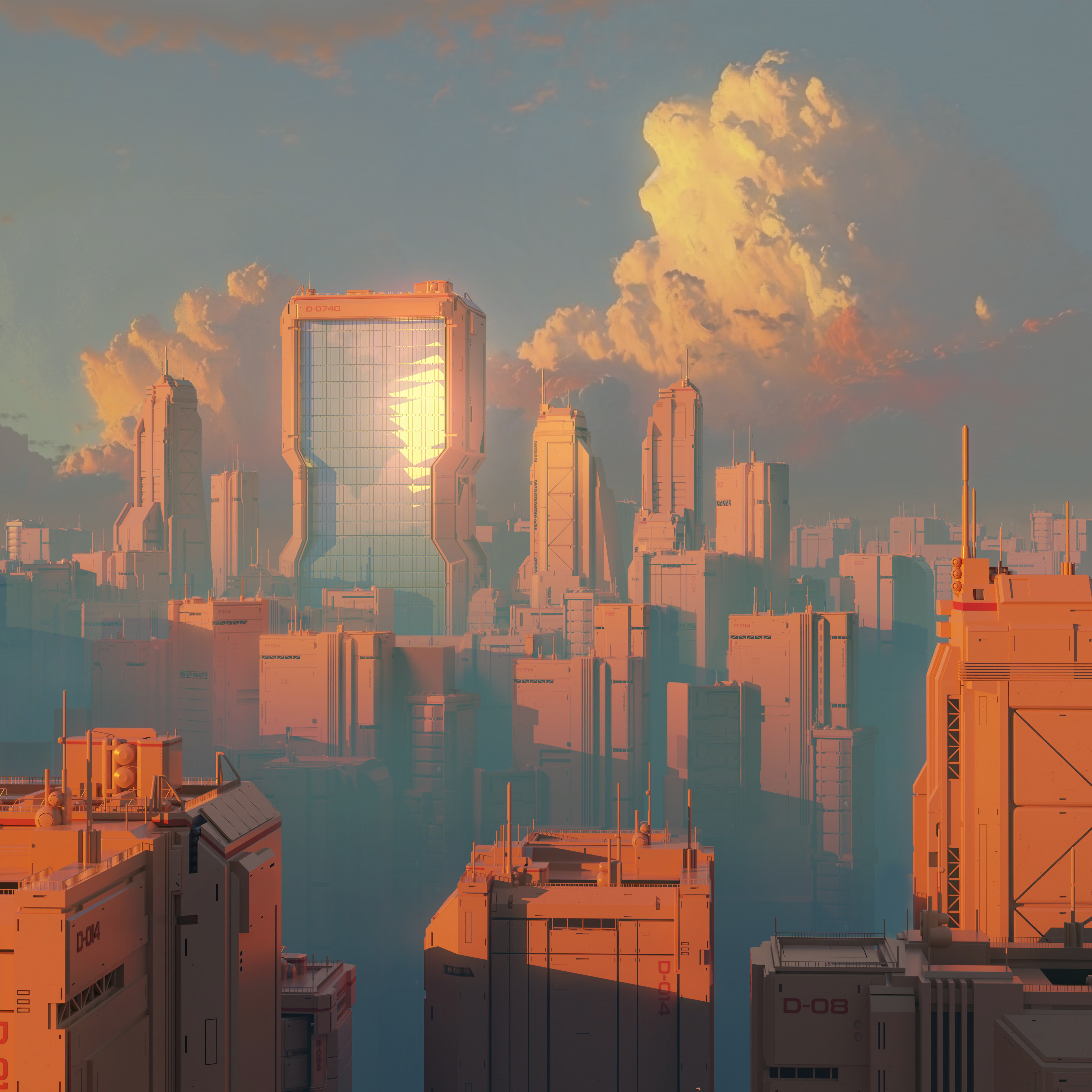 Andrei Kurylovich Digital Art Artwork Illustration City Cityscape Clouds Building Skyscraper Sunligh 3600x3600