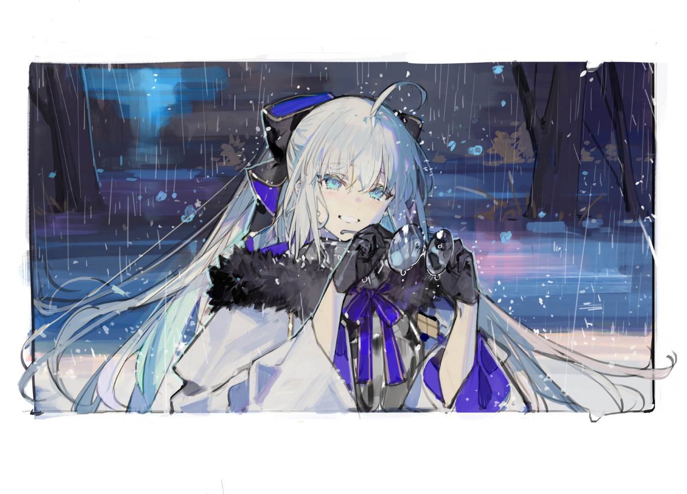 Fate Grand Order Anime Anime Girls Long Hair Gloves Smiling Looking At Viewer Rain Bow Tie Minimalis 1391x1000