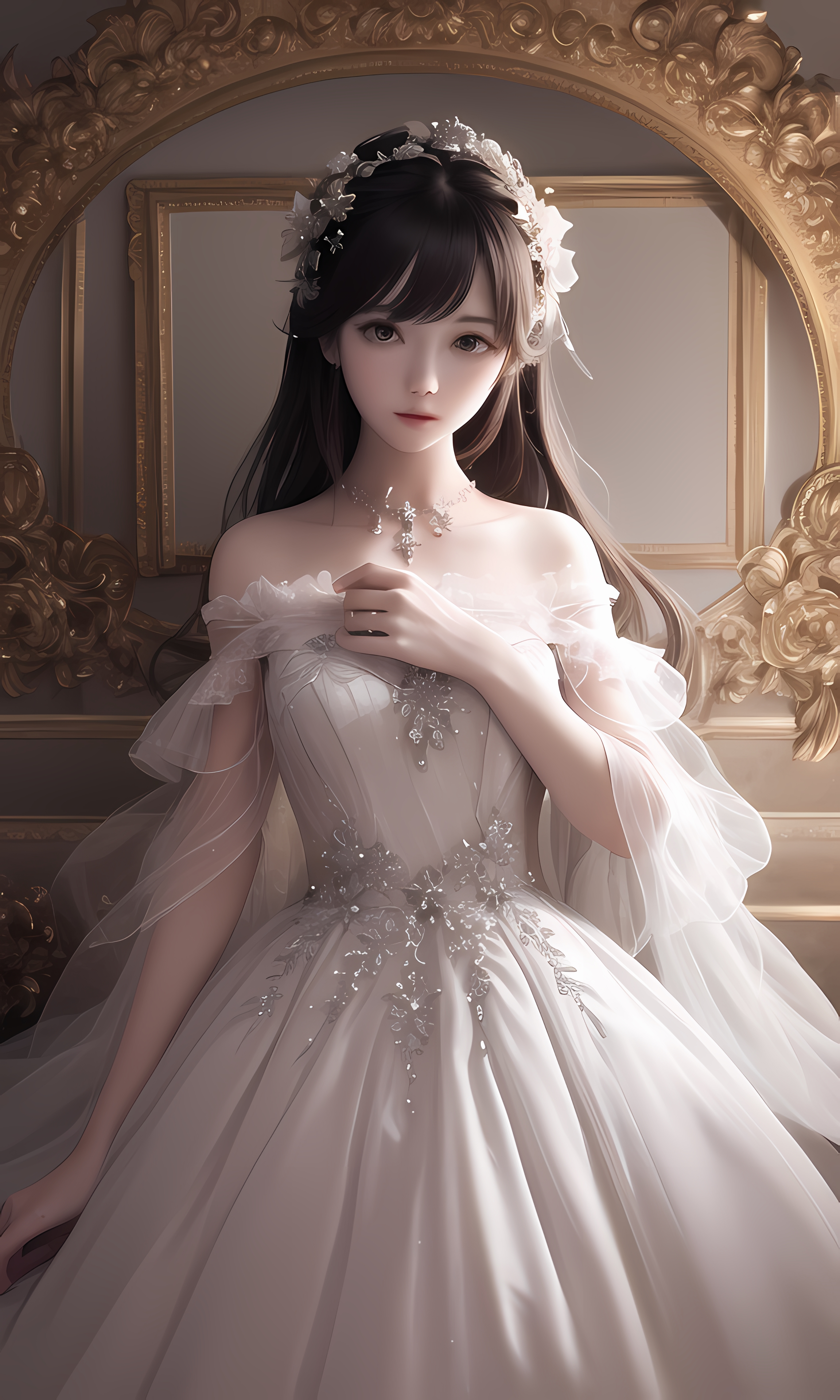 2 5D Necklace Black Eyes Ai Art Model From Xiaolxl Choker Vertical Women Asian Dress 2304x3840