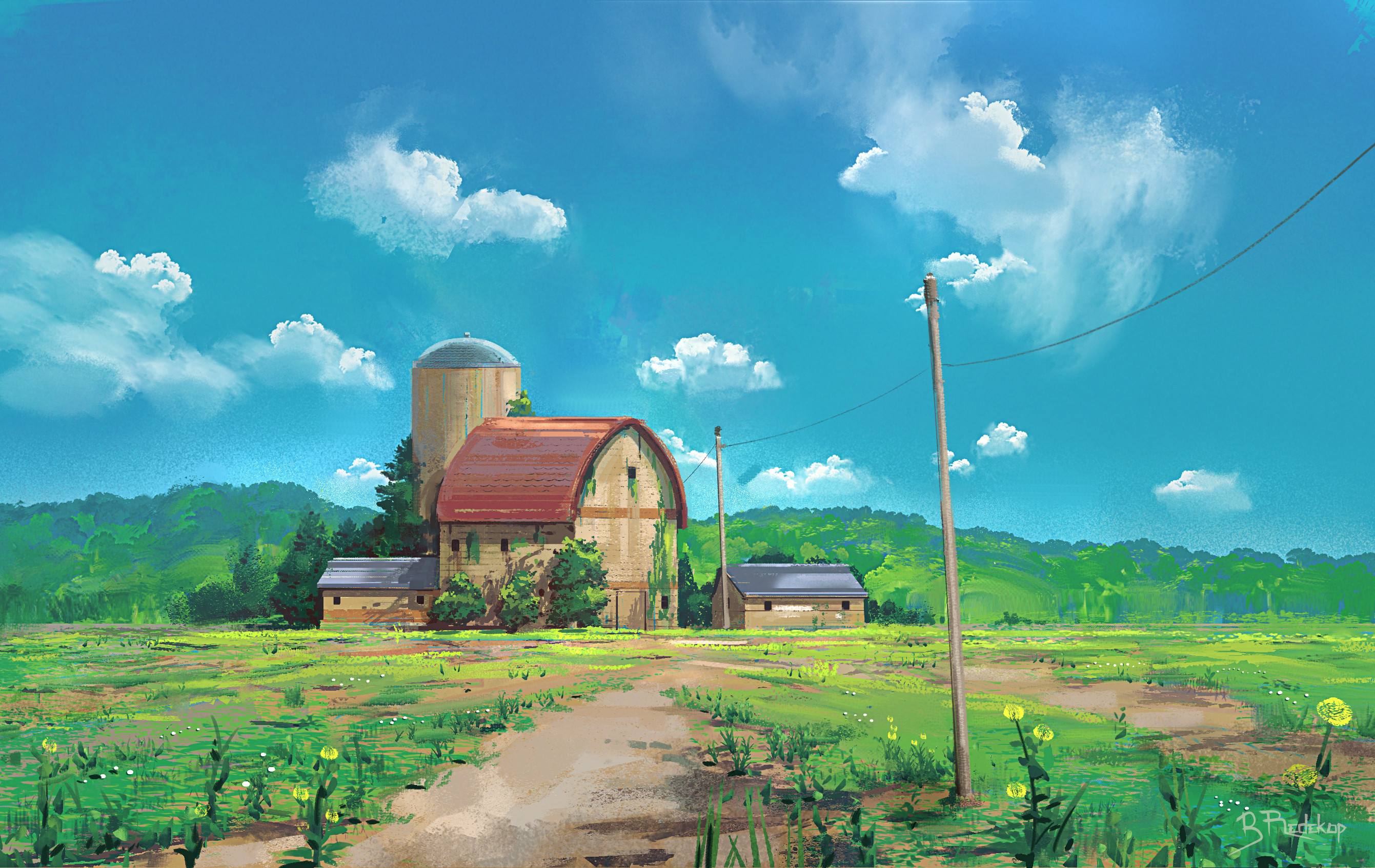 Digital Art Artwork Illustration Traditional Art Farm Landscape Clouds Nature Colorful Environment 2682x1694