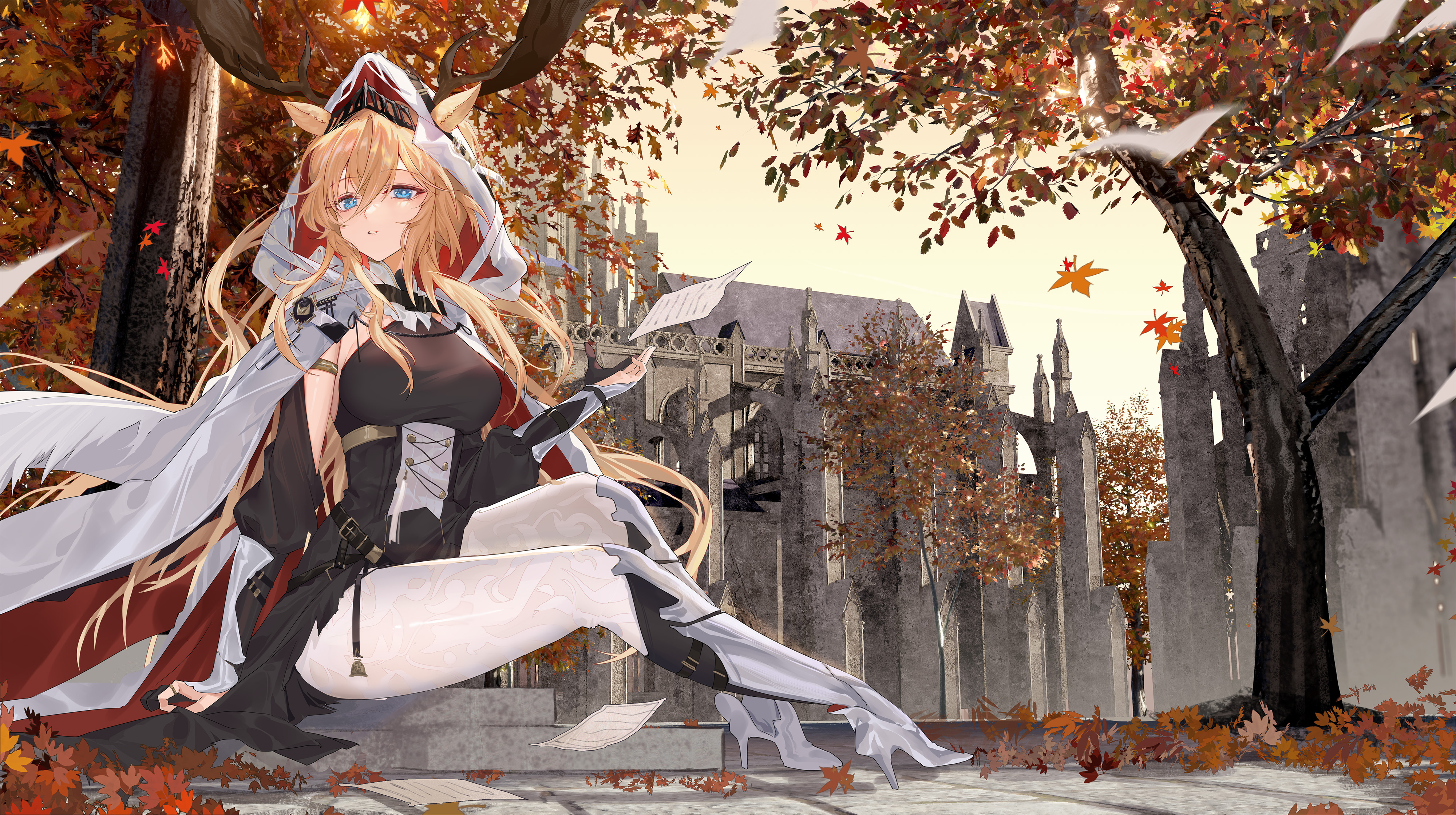 Anime Anime Girls The Candle Knight Viviana Arknights Arknights Long Hair Blonde Blue Eyes Sitting H 4000x2240