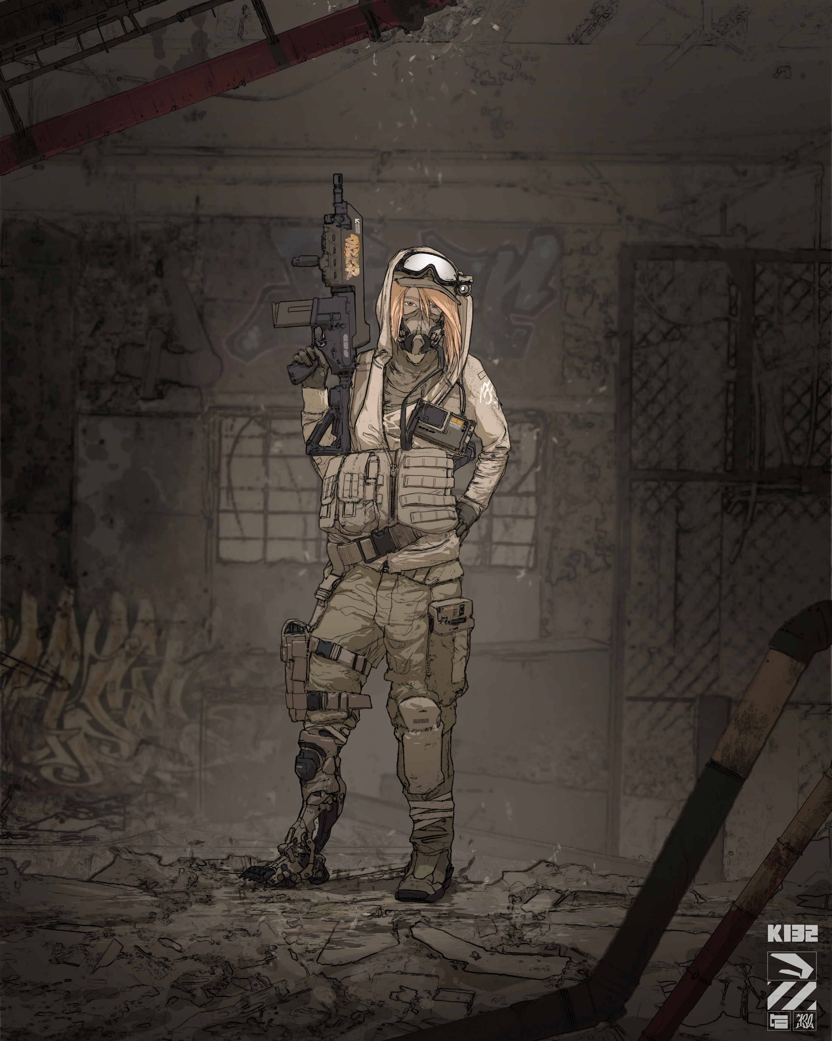 Artwork Women Weapon Blonde Uniform Women With Weapons Gun Mask Goggles Military Uniform 2792x3491