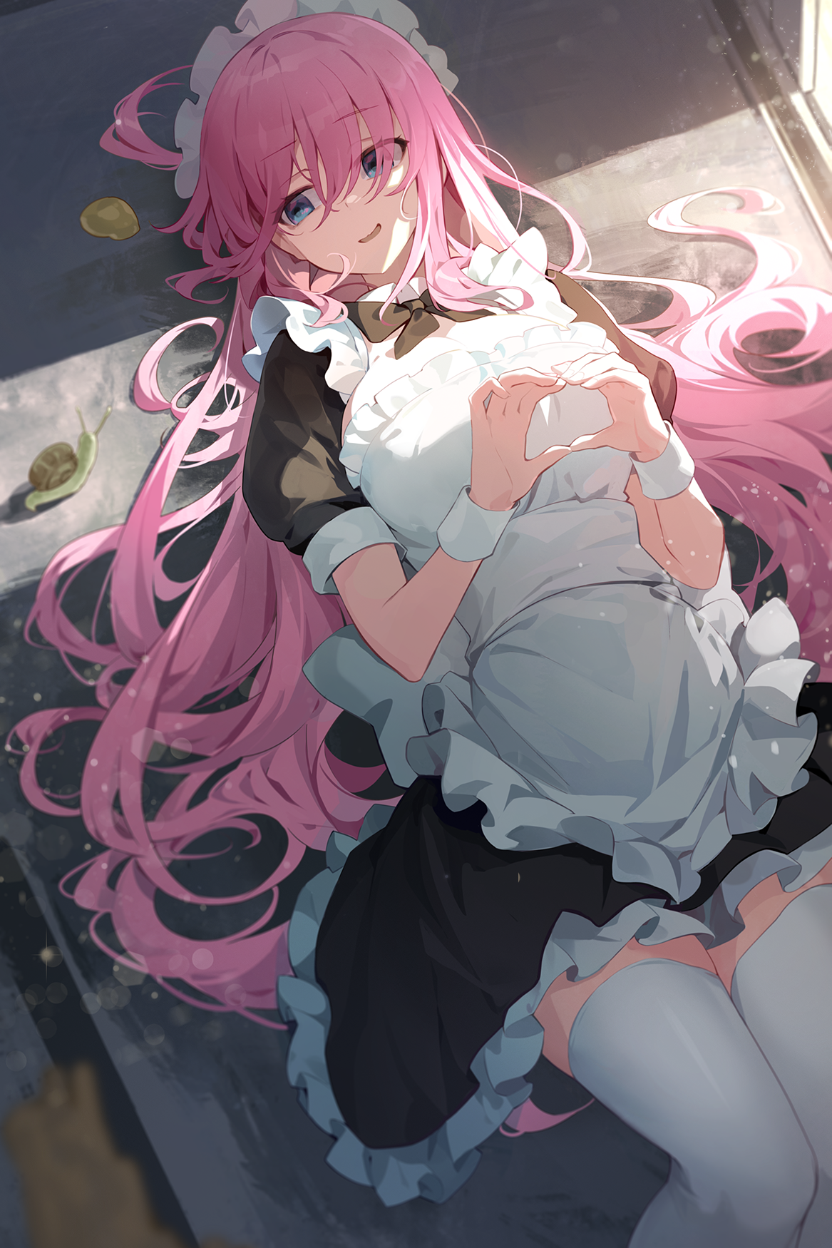 Anime Anime Girls Vertical Maid Maid Outfit Heart Hands Pink Hair Blue Eyes High Angle BOCCHi THE RO 1167x1750