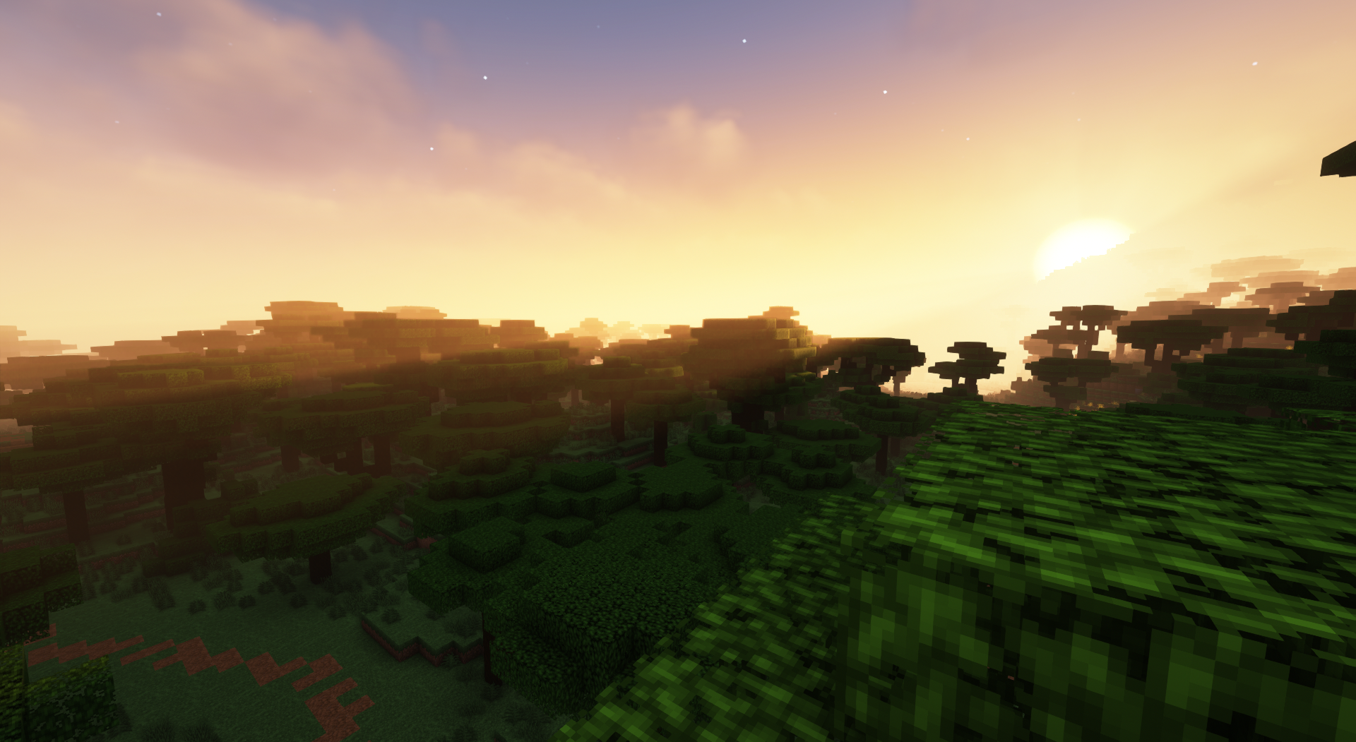 PC Gaming Minecraft Video Games CGi Cube Sunset Sunset Glow Sky Clouds Sunlight Sun Trees 1920x1051