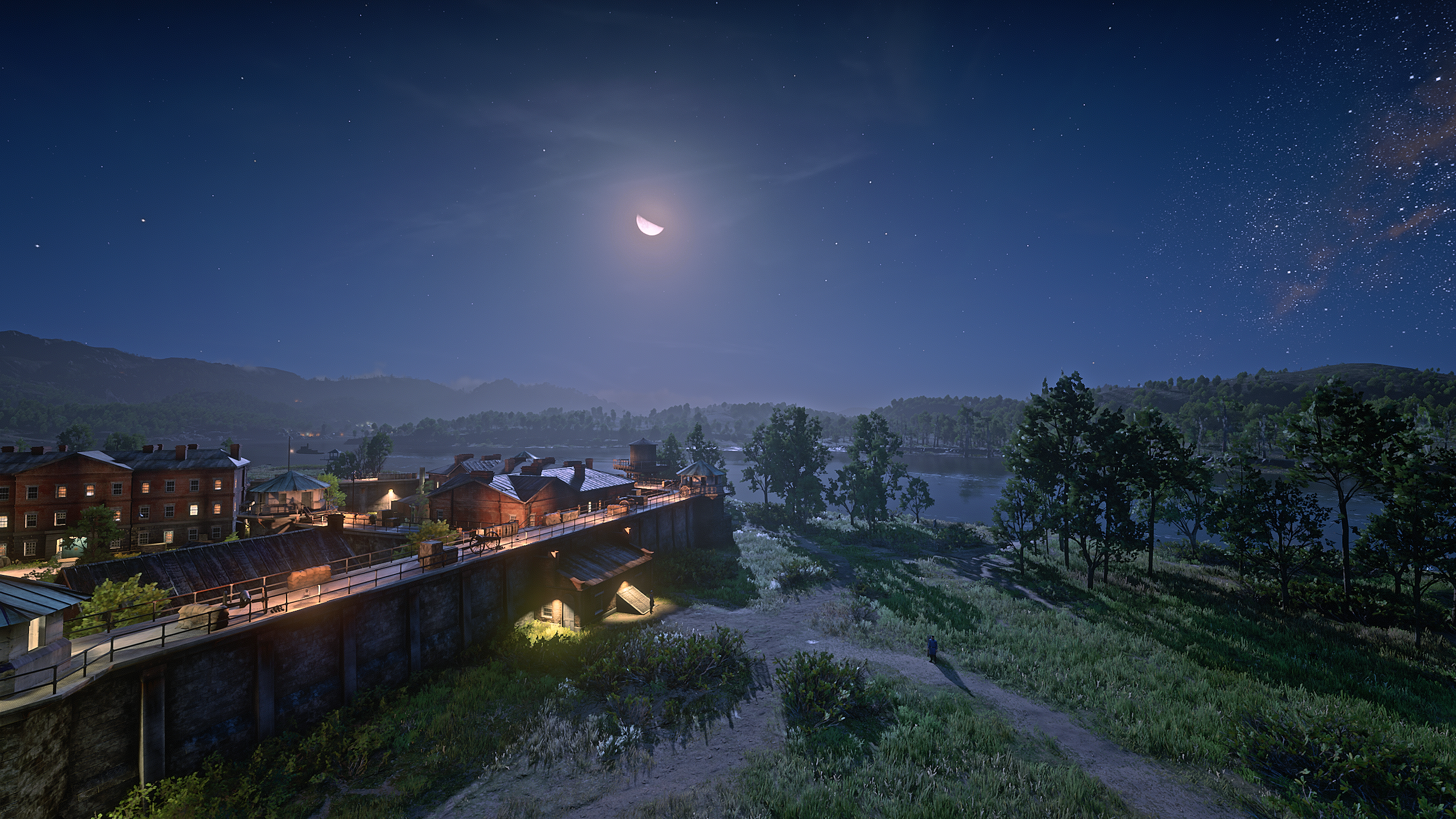Red Dead Redemption 2 Rockstar Games Video Games Nature Landscape Night Sky Stars CGi Moon Sky 2560x1440