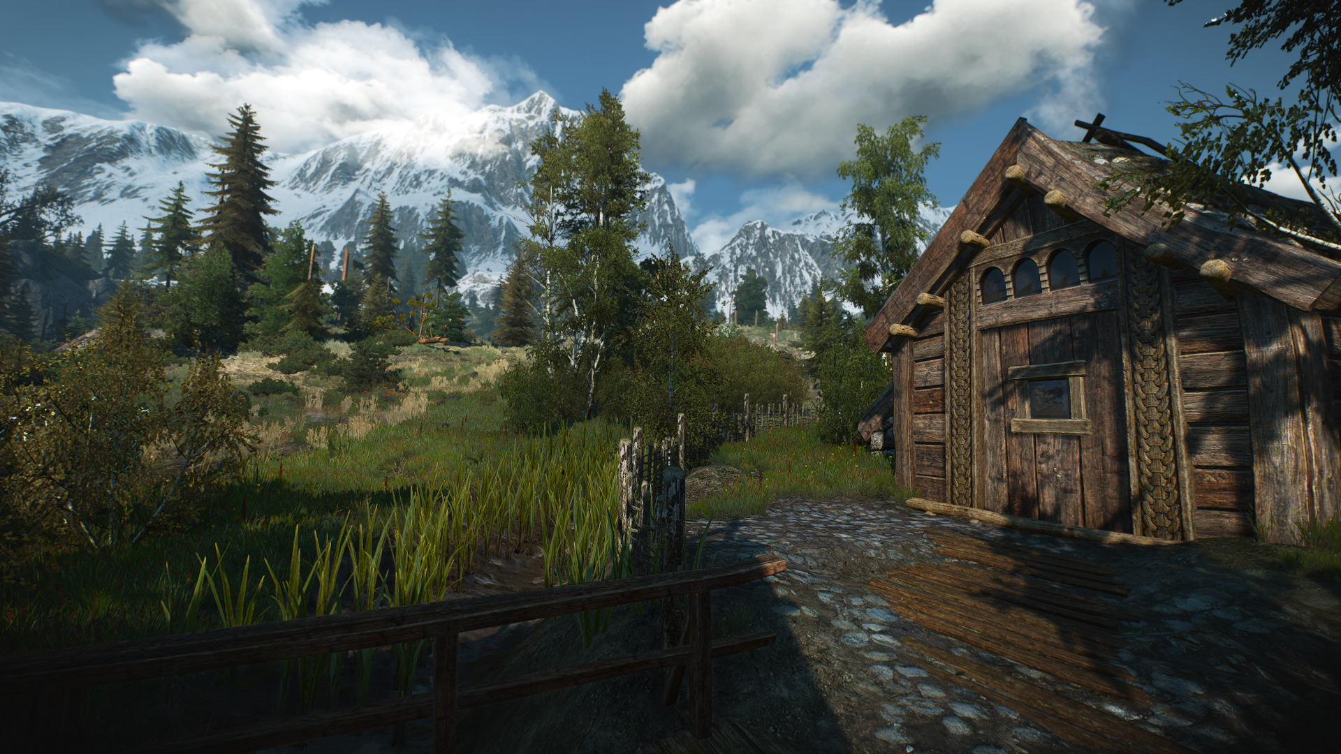 The Witcher 3 Wild Hunt Video Game Landscape CD Projekt RED CGi Video Games Trees Mountains Snow Clo 1920x1080