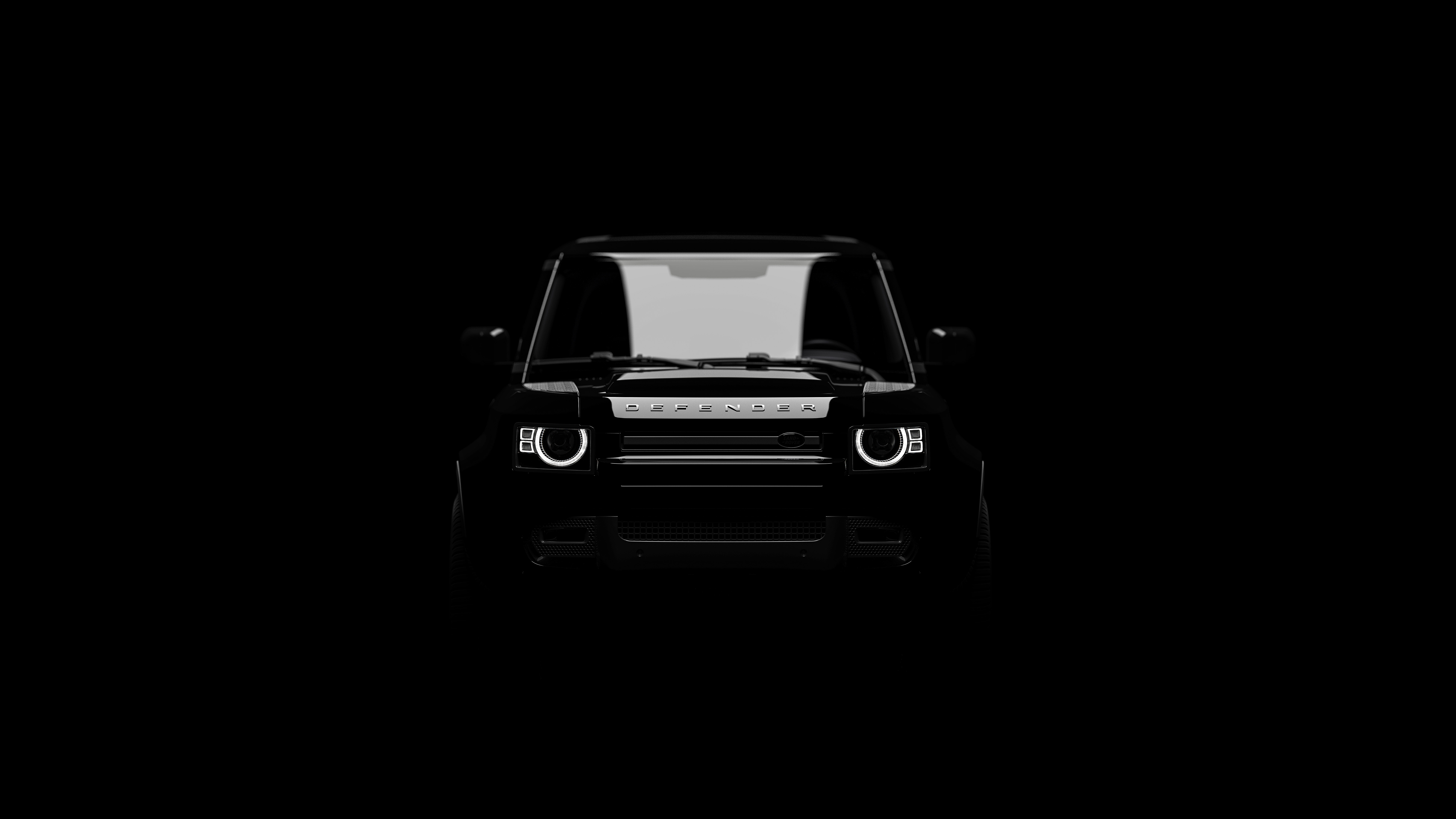 Land Rover Land Rover Defender Car Vehicle Offroad Minimalism Dark Monochrome Front Angle View Black 7680x4320