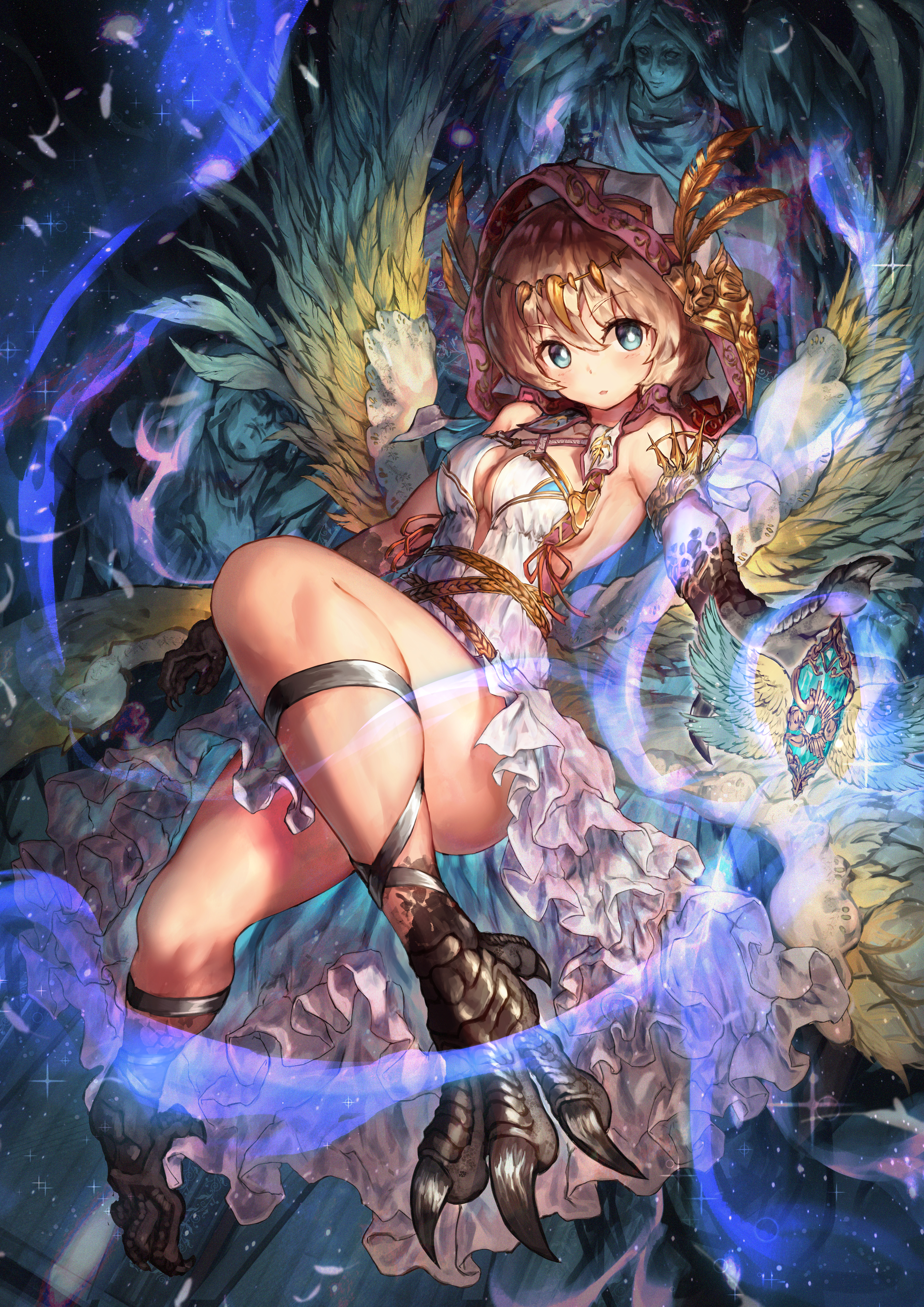 Harpy Wings Anime Girls Armlet Blonde Blue Eyes Blush Brunette Claws Dress Feathers Frill Dress Fril 2894x4093