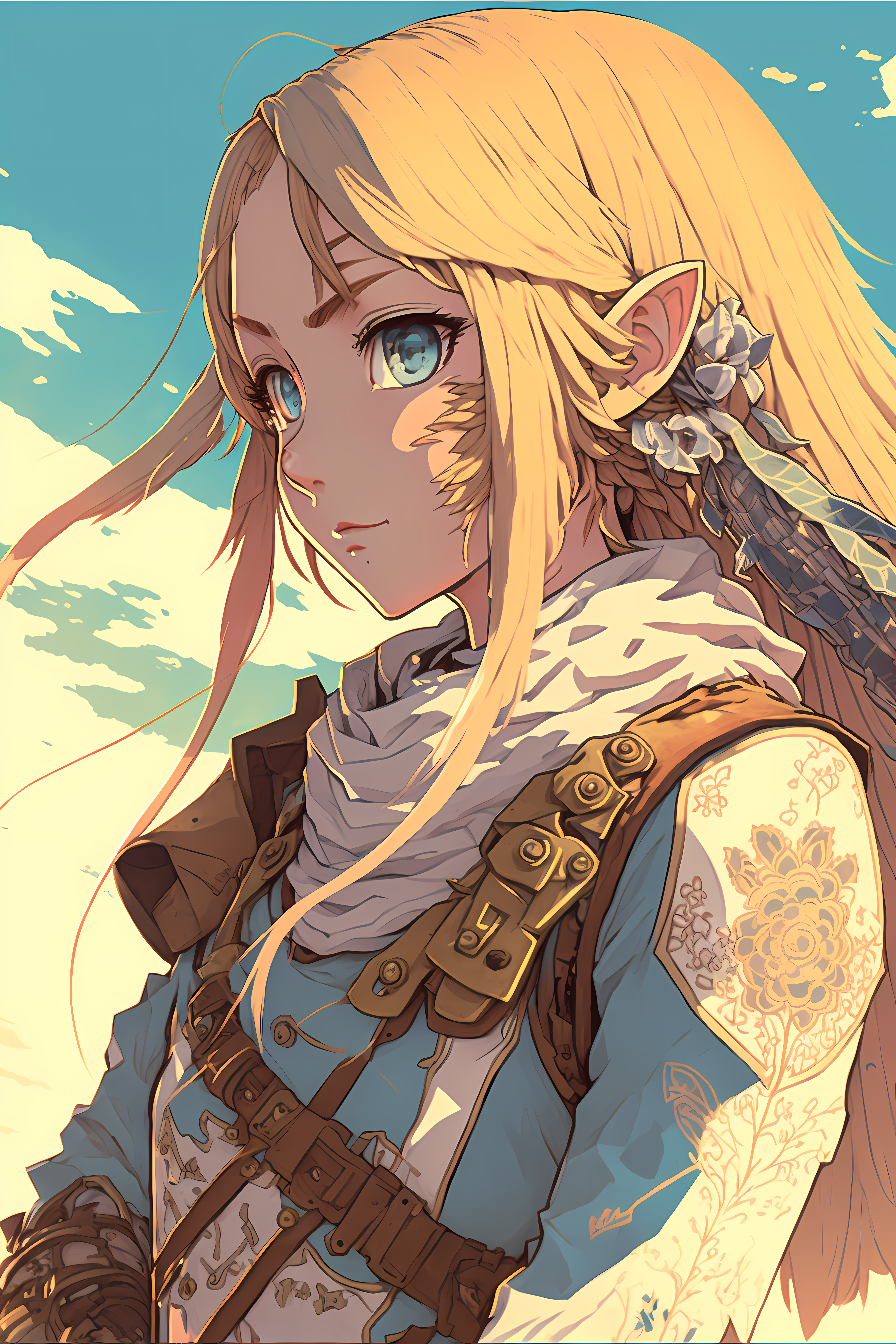 Zelda Vertical Sky Hair Blowing In The Wind Ear Link Ai Art Video Game Girls Clouds Pointy Ears The  4096x6144
