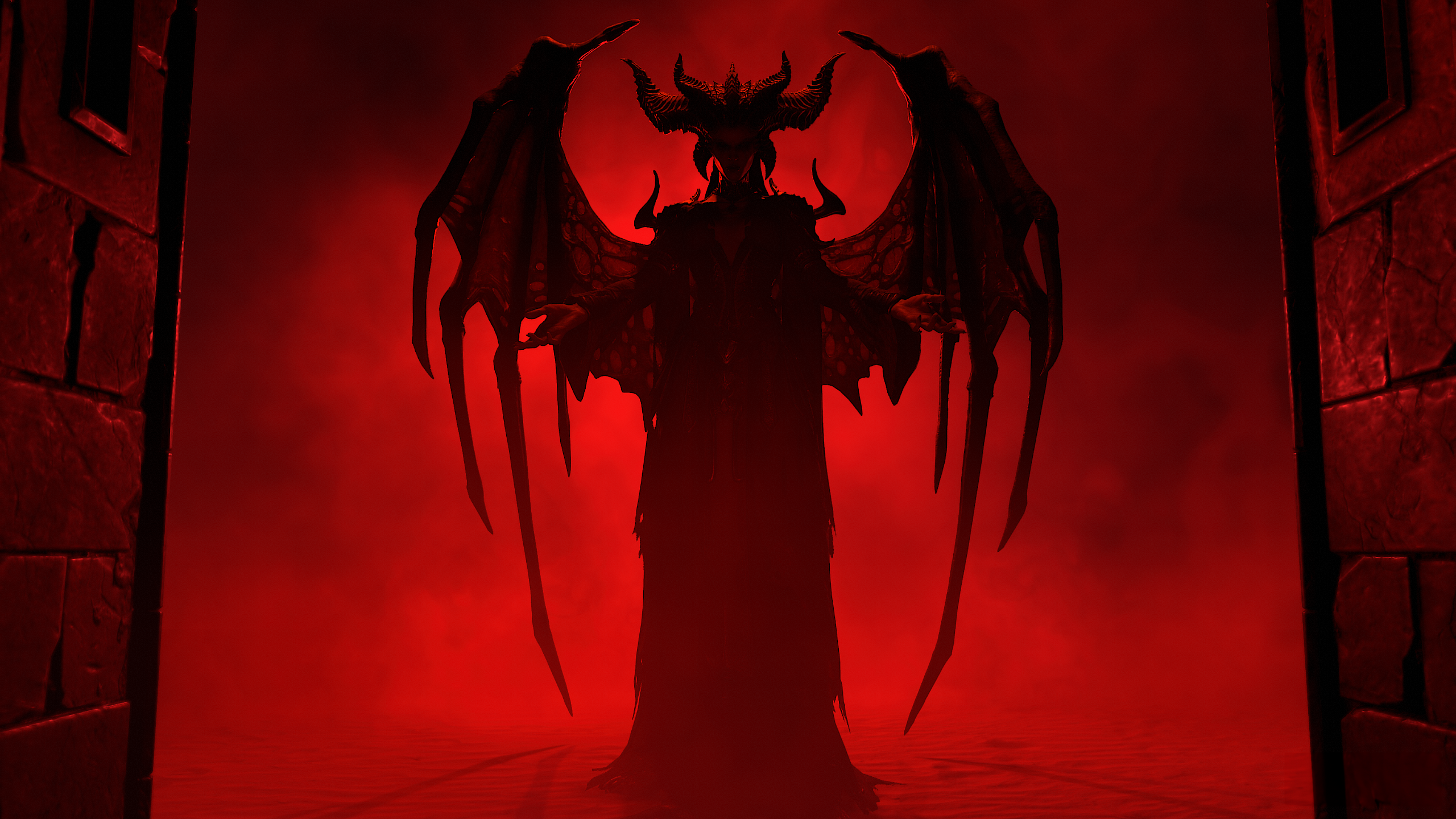 Video Games Diablo IV Red Background Diablo Video Game Characters Lilith Diablo Horns Standing Video 2560x1440