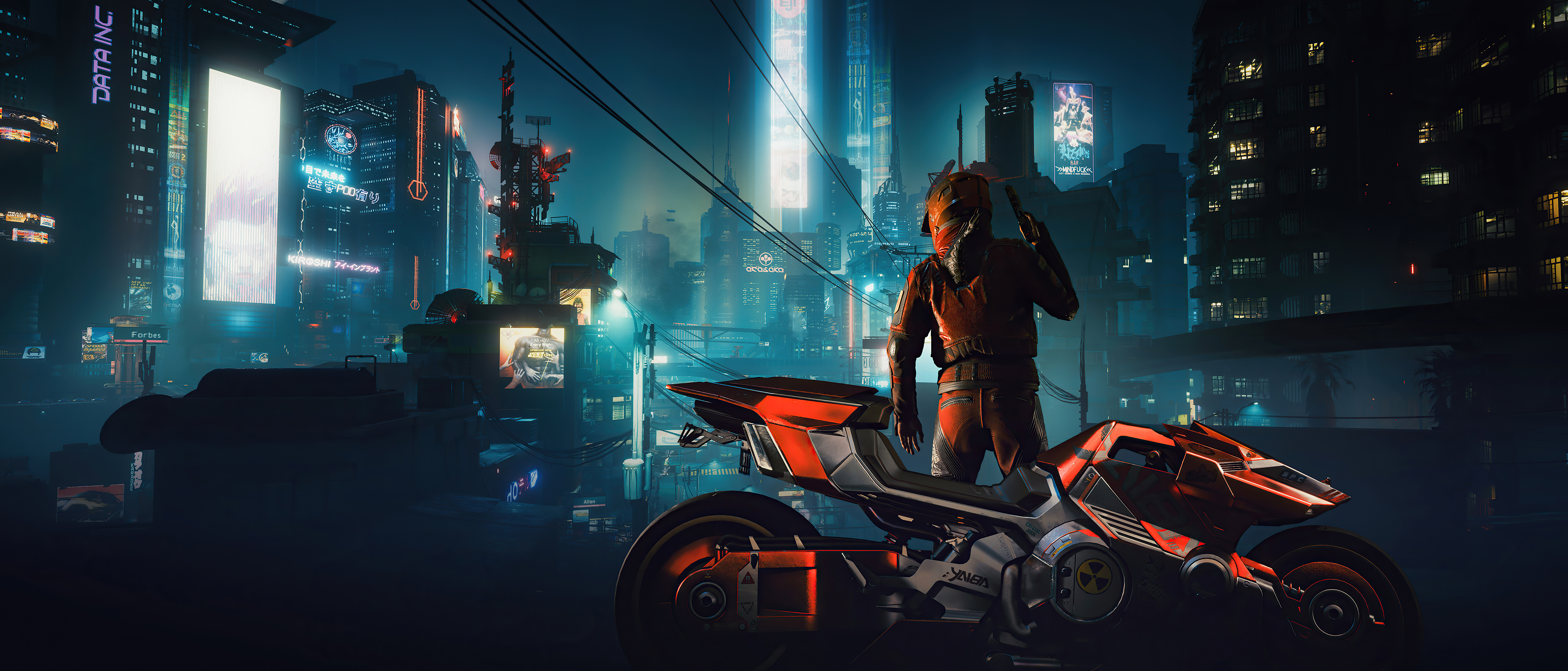 Biker Republic Of Gamers Gun Video Games Motorcycle City City Lights Night Cyberpunk 2077 CD Projekt 5120x2193