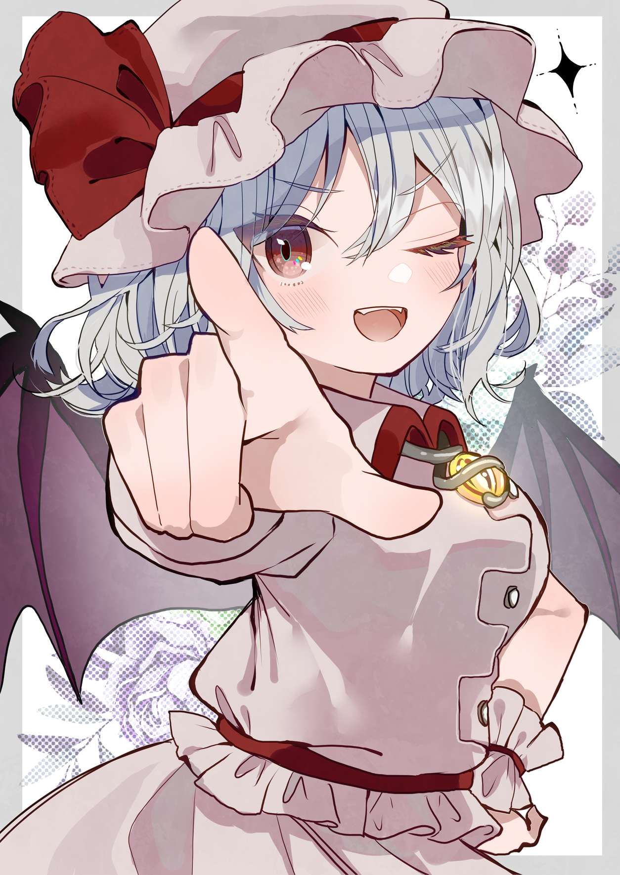 2D Anime Girls Touhou Remilia Scarlet One Eye Closed Bat Wings 1254x1770