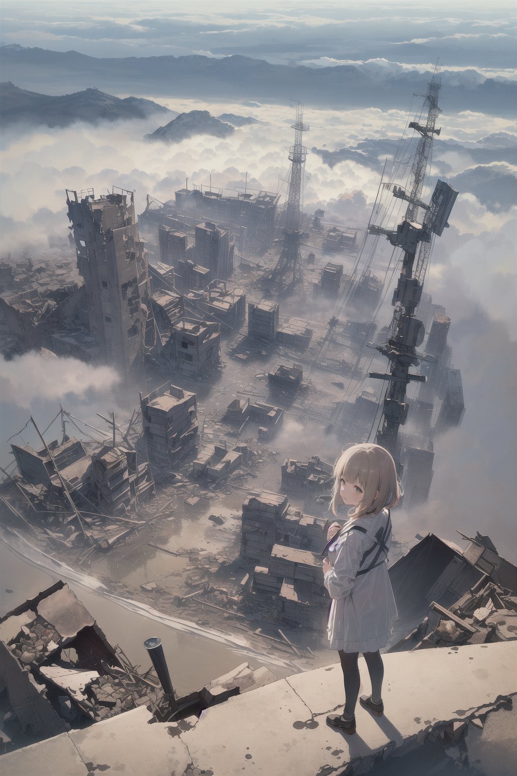Anime Anime Girls Urban Sky Clouds Portrait Display Short Hair Looking At Viewer Landscape Standing  1024x1536