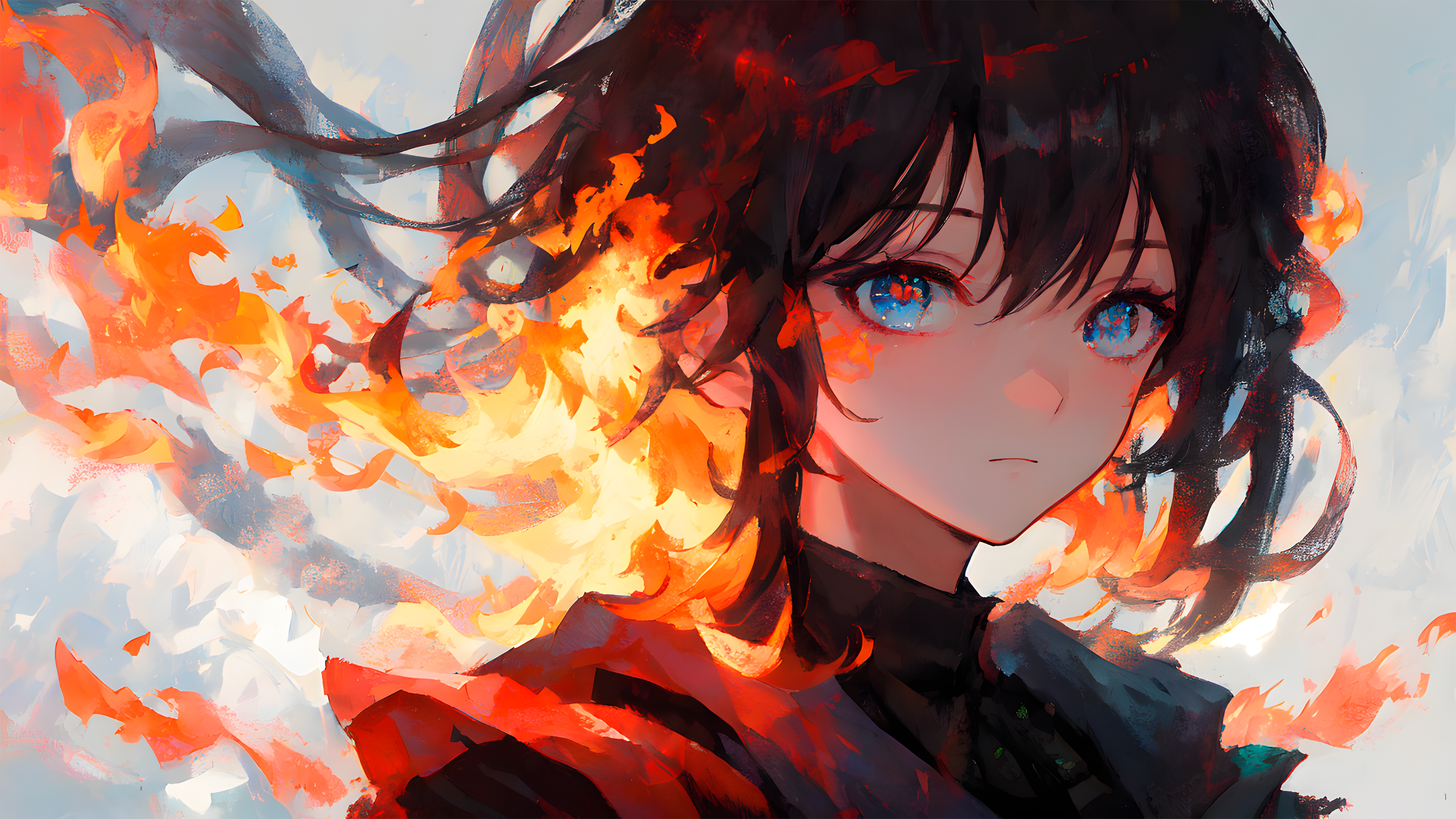 Ai Art Women Black Hair Blue Eyes Anime Girls Looking At Viewer 3840x2160